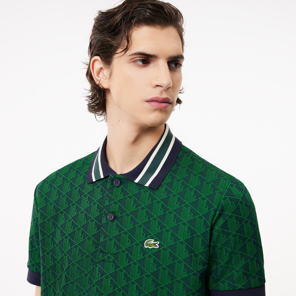 Áo Polo Lacoste Nam Dáng Cổ Điển Có Cổ Tương Phản Hoạ Tiết Monogram Chất Liệu Jacquard