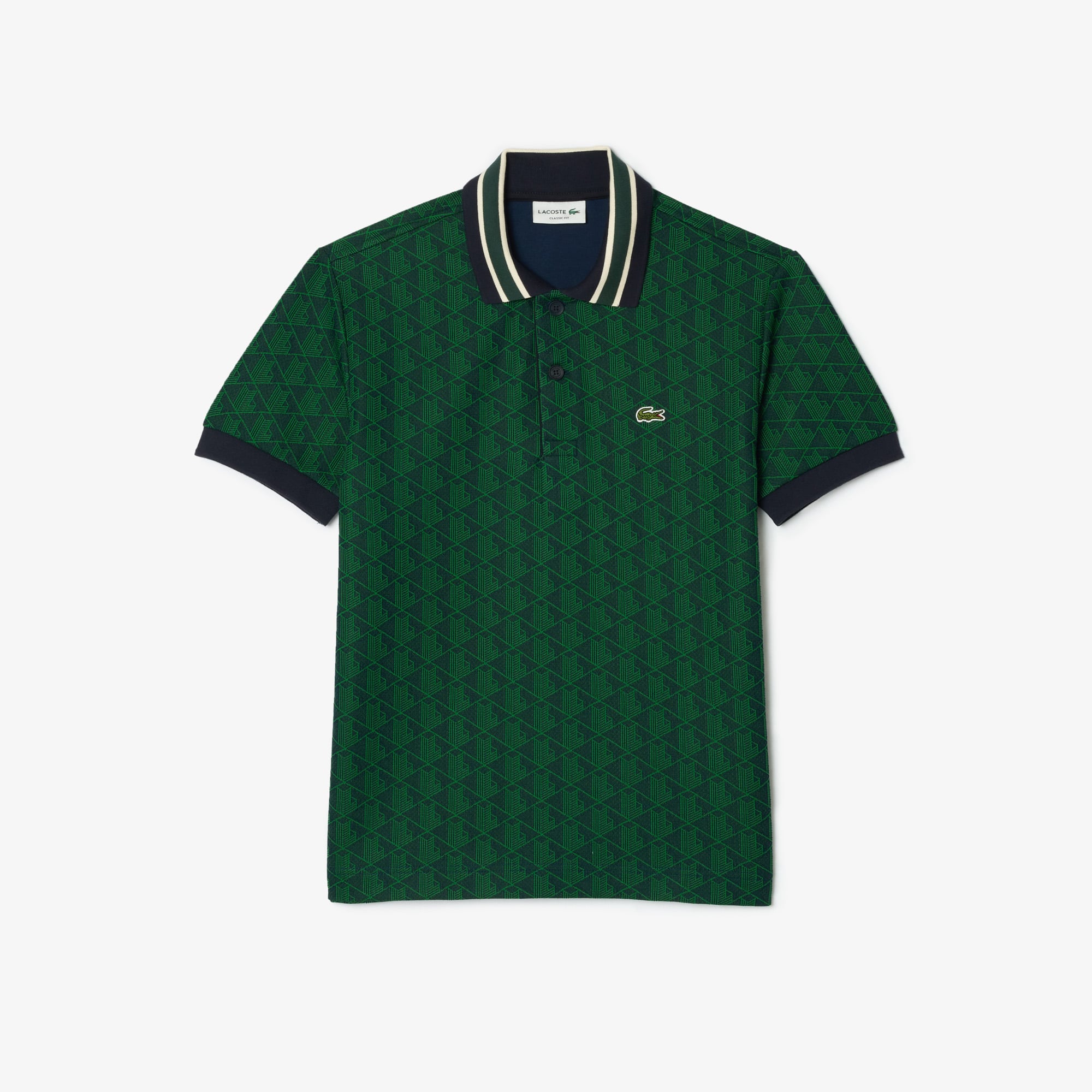 Áo Polo Lacoste Nam Dáng Cổ Điển Có Cổ Tương Phản Hoạ Tiết Monogram Chất Liệu Jacquard