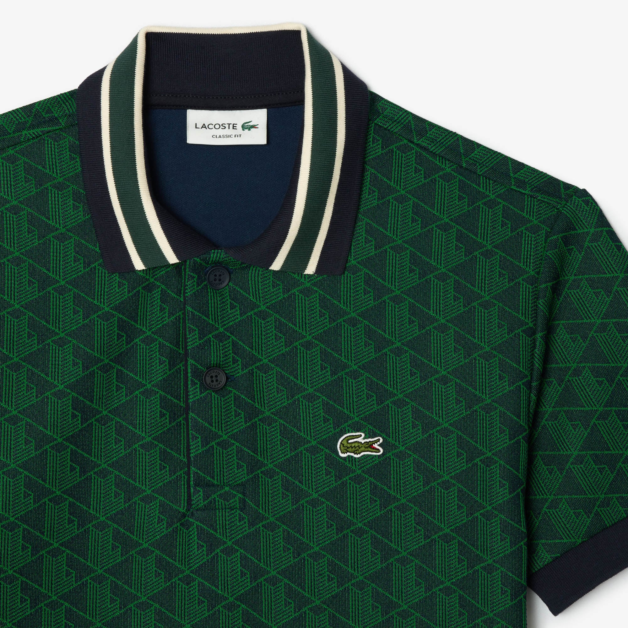 Áo Polo Lacoste Nam Dáng Cổ Điển Có Cổ Tương Phản Hoạ Tiết Monogram Chất Liệu Jacquard