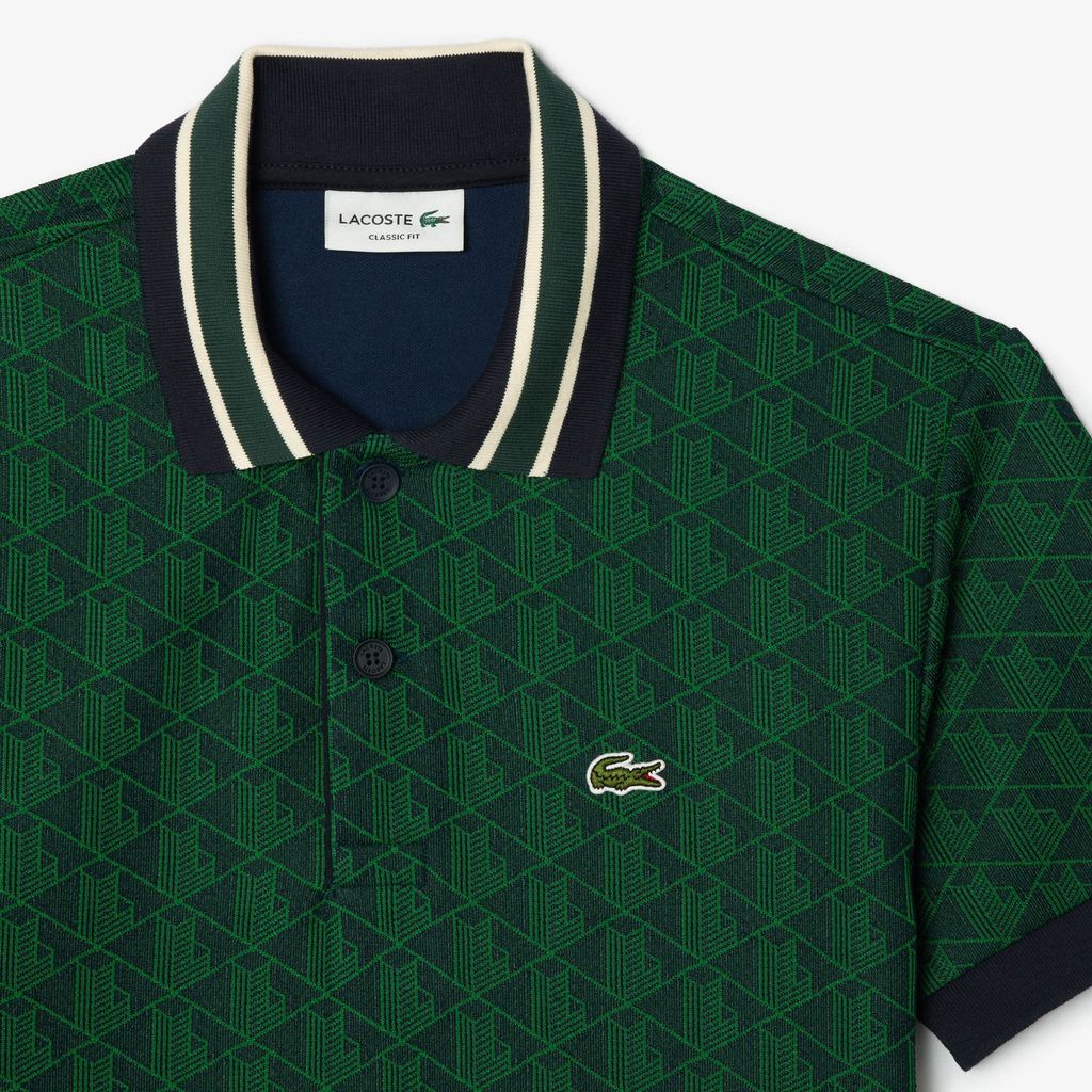 Áo Polo Lacoste Nam Dáng Cổ Điển Có Cổ Tương Phản Hoạ Tiết Monogram Chất Liệu Jacquard