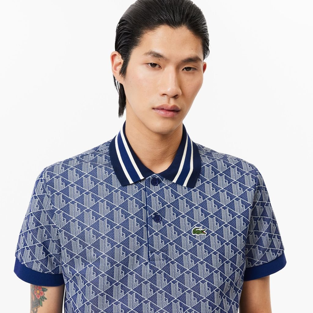 Áo Polo Lacoste Nam Dáng Cổ Điển Có Cổ Tương Phản Hoạ Tiết Monogram Chất Liệu Jacquard