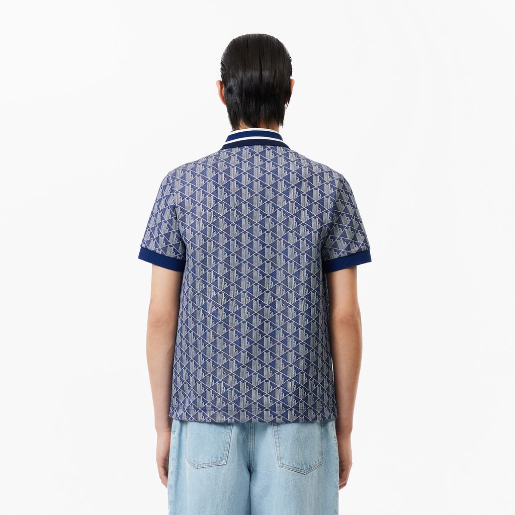 Áo Polo Lacoste Nam Dáng Cổ Điển Có Cổ Tương Phản Hoạ Tiết Monogram Chất Liệu Jacquard
