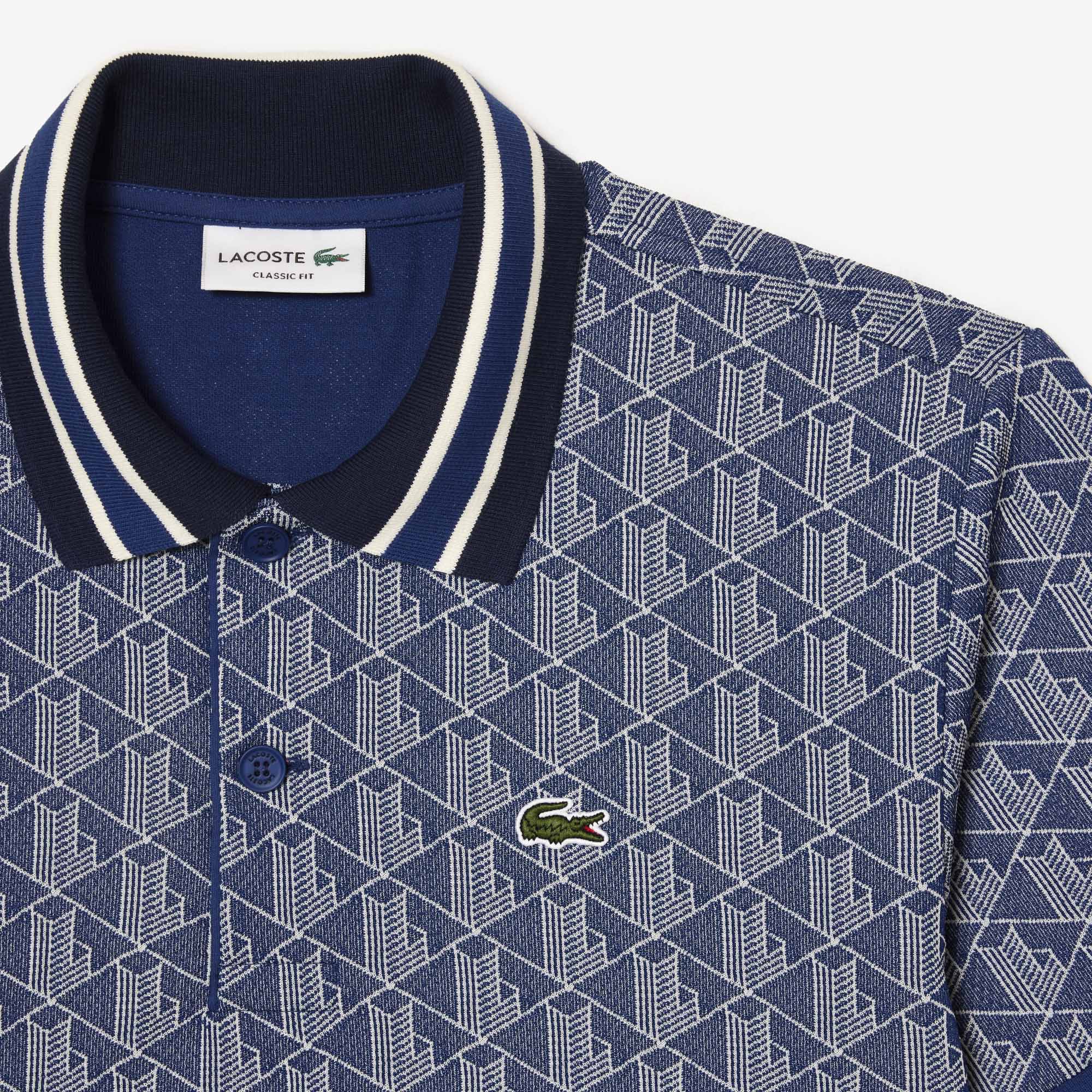 Áo Polo Lacoste Nam Dáng Cổ Điển Có Cổ Tương Phản Hoạ Tiết Monogram Chất Liệu Jacquard