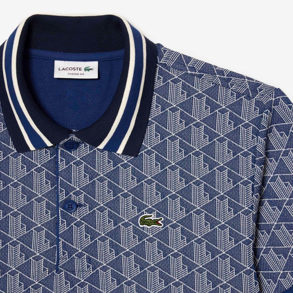 Áo Polo Lacoste Nam Dáng Cổ Điển Có Cổ Tương Phản Hoạ Tiết Monogram Chất Liệu Jacquard