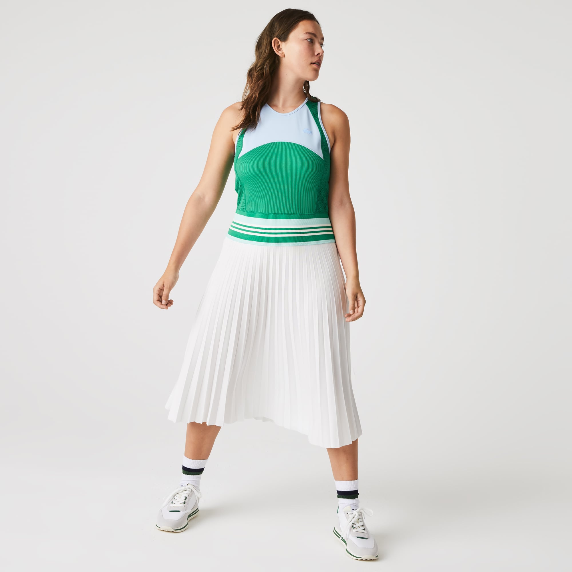Đầm Tank Top Lacoste Nữ Xếp Ly Hoạ Tiết Phối Màu