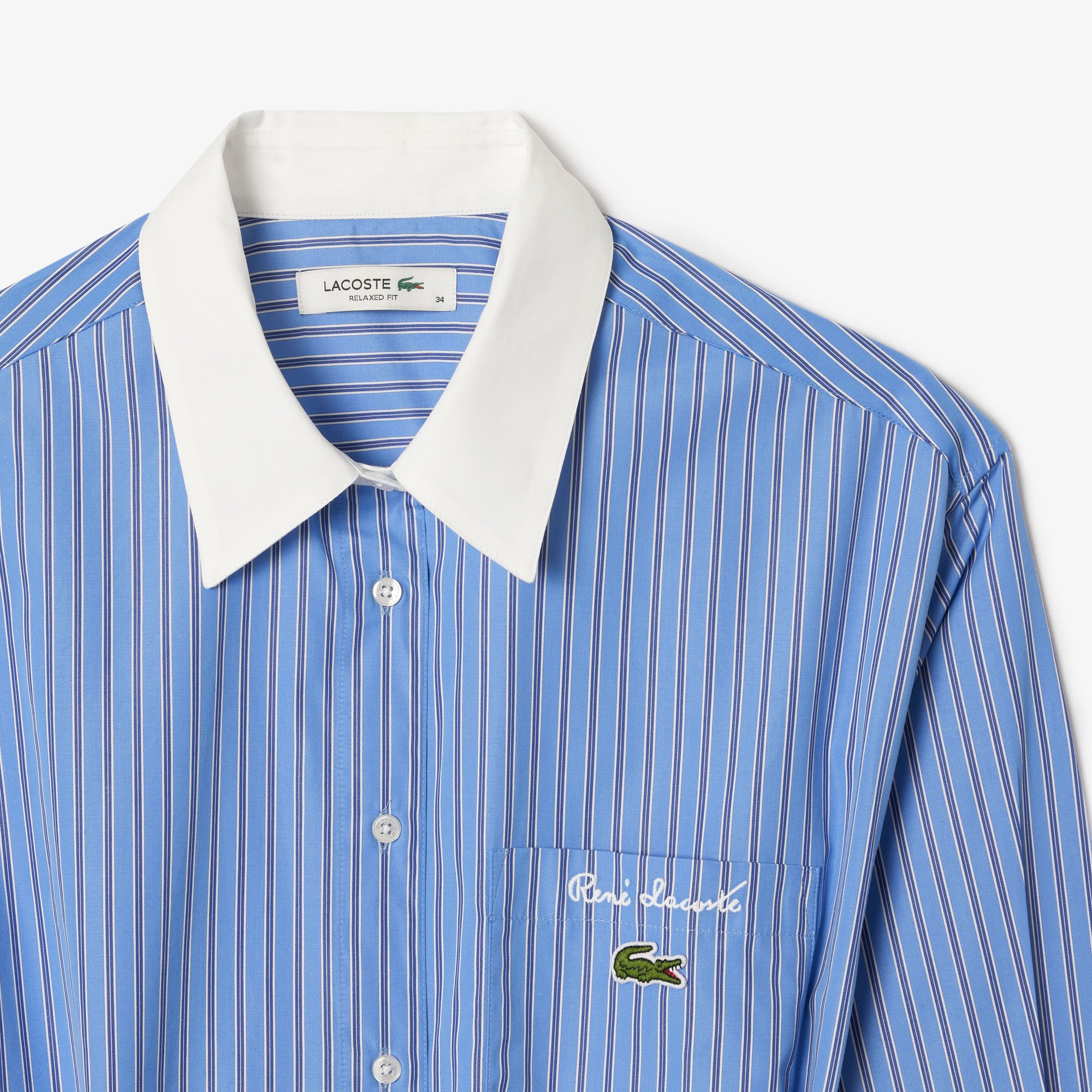 Đầm Sơ Mi Lacoste Nữ Tay Dài Kẻ Sọc Chất Liệu Poplin