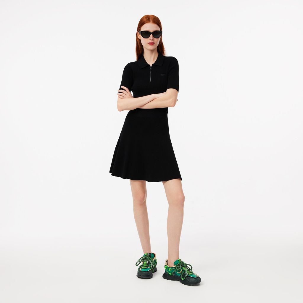 Đầm Polo Lacoste Nữ Dệt Kim Gân 3D Cổ Có Khóa Kéo
