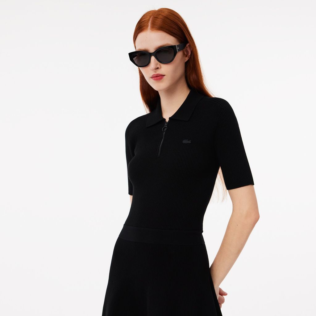 Đầm Polo Lacoste Nữ Dệt Kim Gân 3D Cổ Có Khóa Kéo
