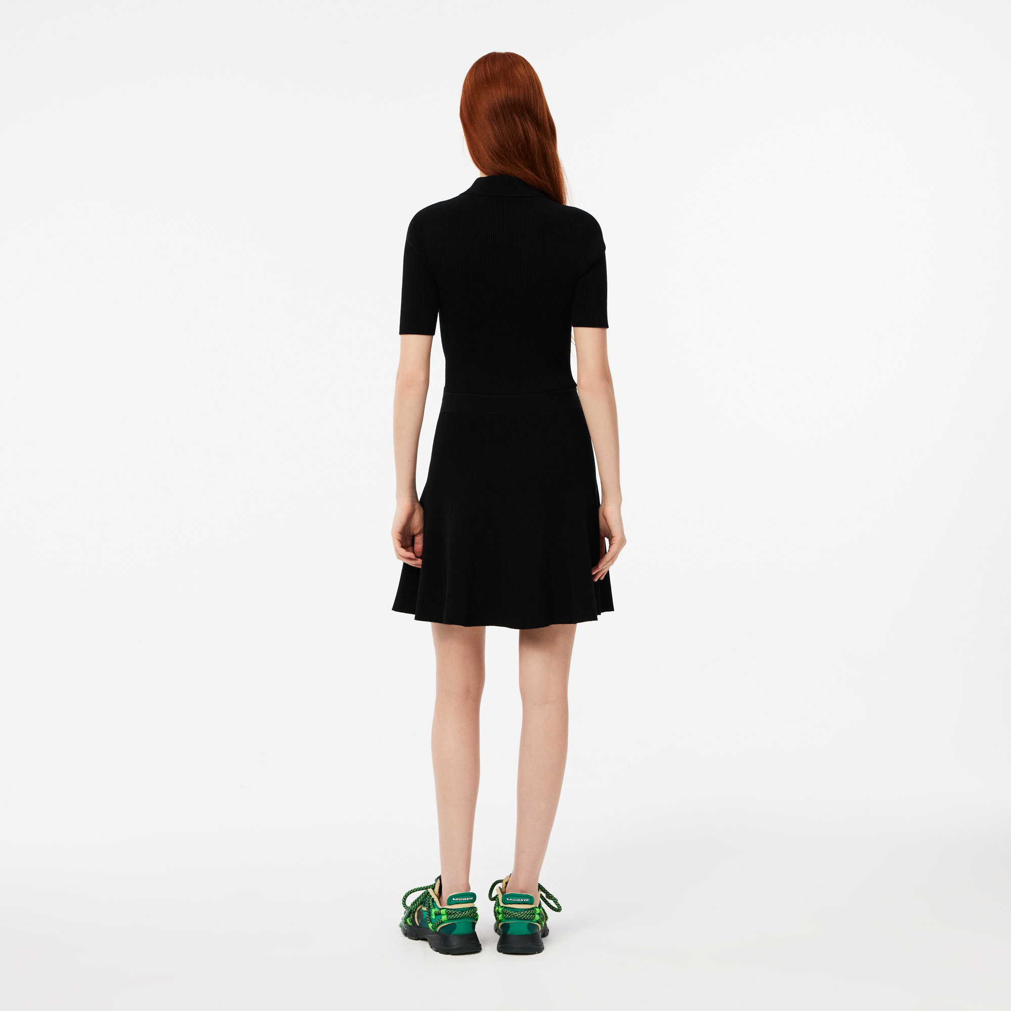 Đầm Polo Lacoste Nữ Dệt Kim Gân 3D Cổ Có Khóa Kéo