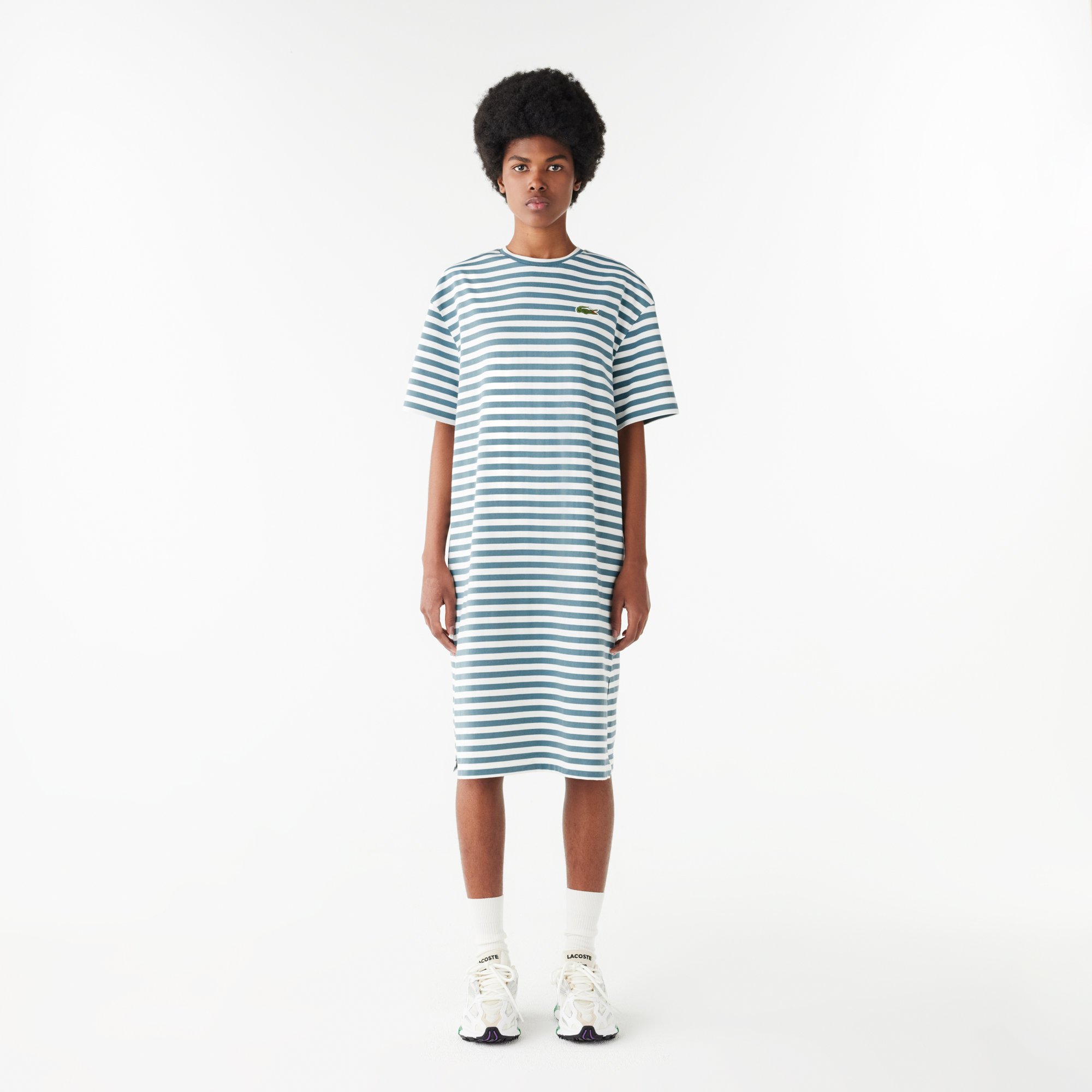 Đầm Lacoste Nữ Sọc Độ Dài Vừa Phải Chất Liệu Cotton Jersey