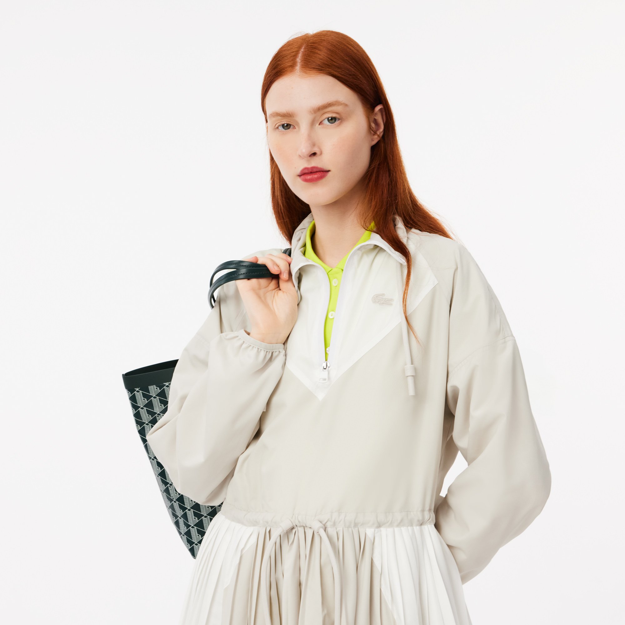Đầm Thun Ngắn Lacoste Nữ Dáng Rộng Xếp Ly