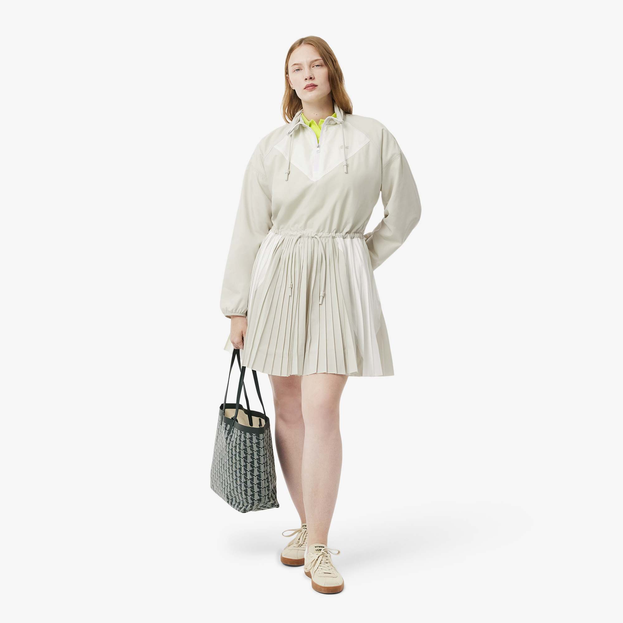 Đầm Thun Ngắn Lacoste Nữ Dáng Rộng Xếp Ly