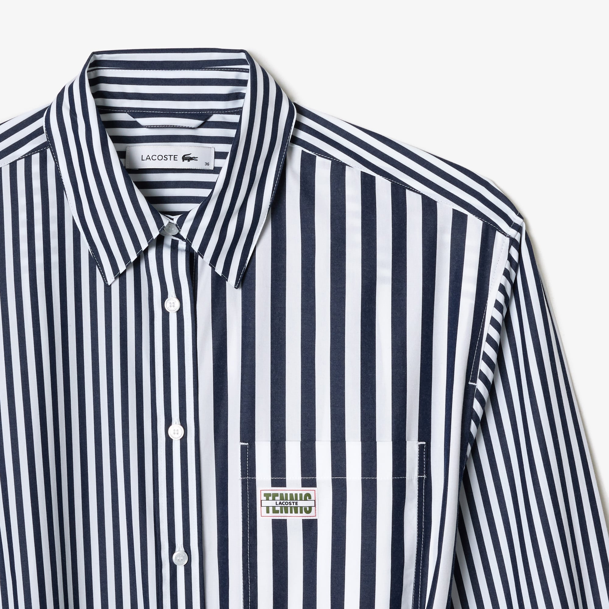 Đầm Sơ Mi Lacoste Nữ Dáng Rộng Chất Liệu Cotton Poplin Có Sọc