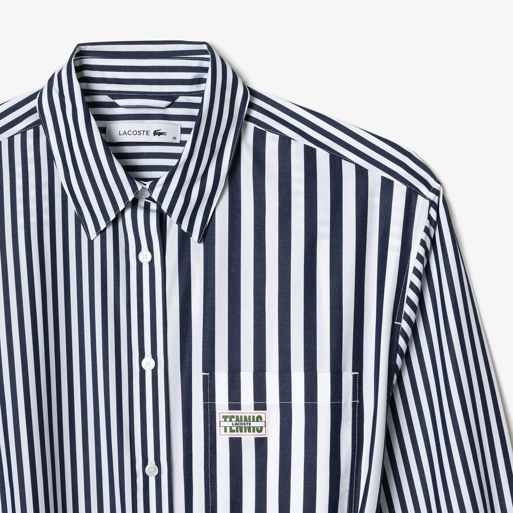 Đầm Sơ Mi Lacoste Nữ Dáng Rộng Chất Liệu Cotton Poplin Có Sọc