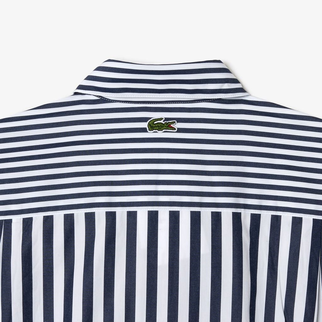 Đầm Sơ Mi Lacoste Nữ Dáng Rộng Chất Liệu Cotton Poplin Có Sọc
