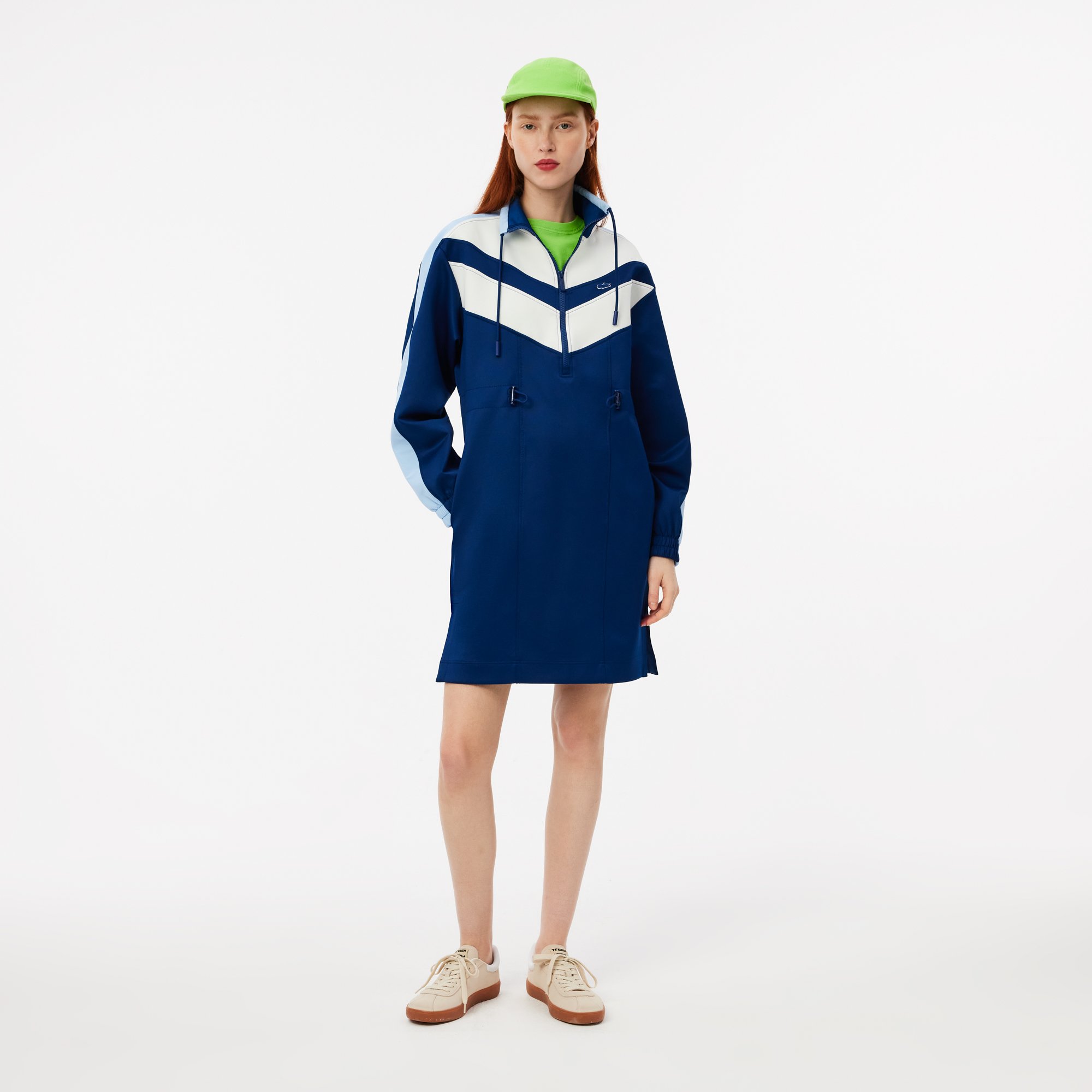Đầm Thun Lacoste Nữ Dáng Rộng Interlock Xếp Ly
