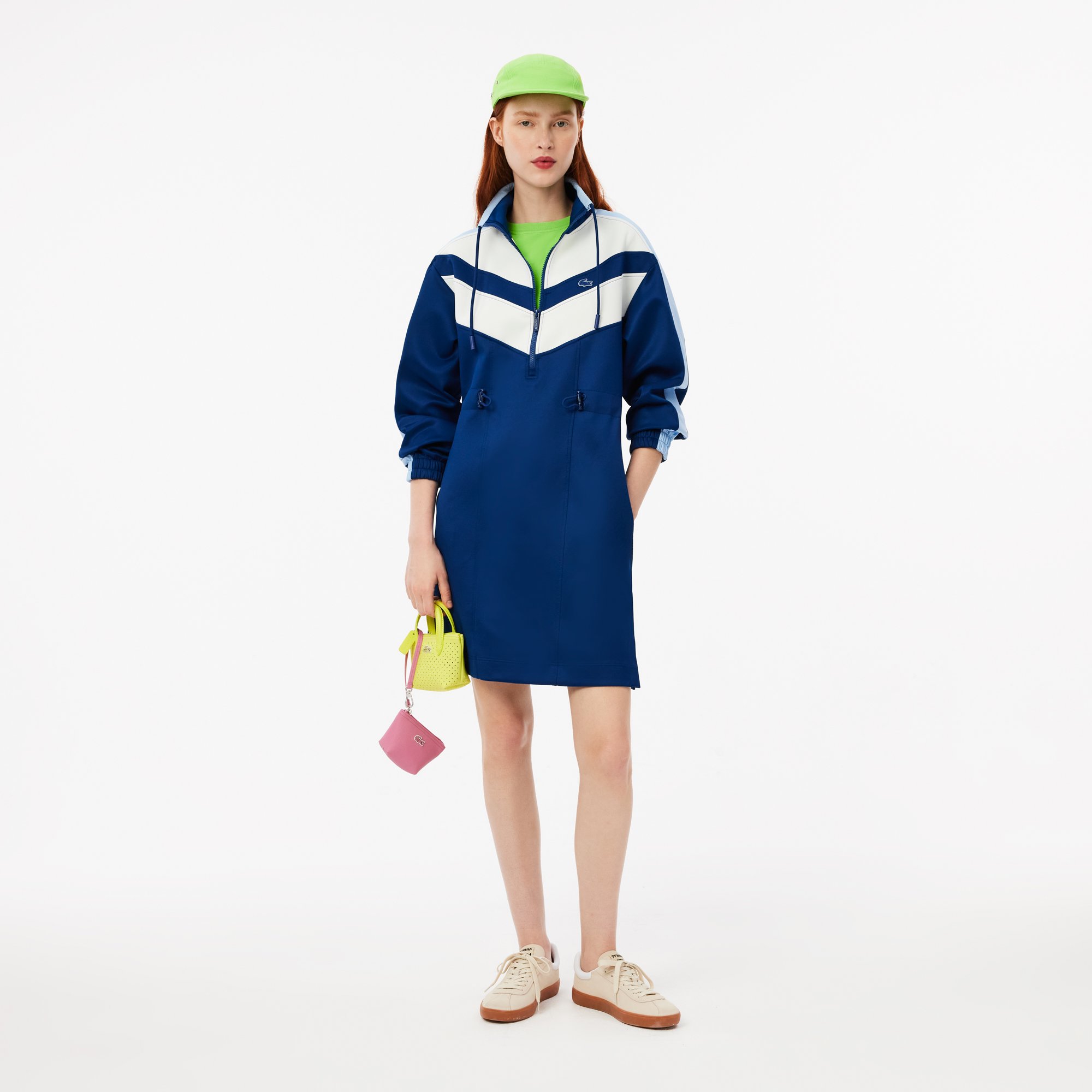 Đầm Thun Lacoste Nữ Dáng Rộng Interlock Xếp Ly