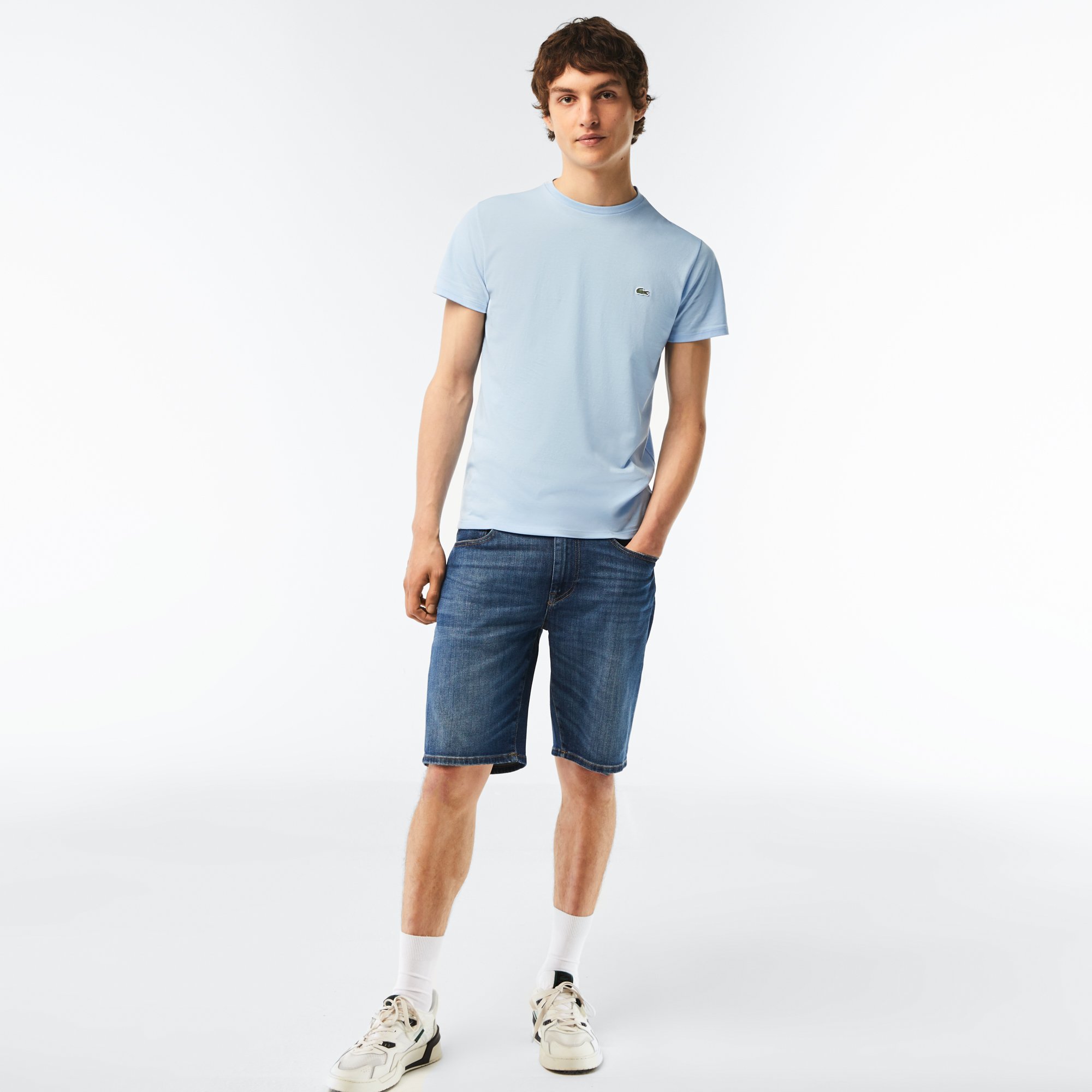 Quần Ngắn Bermuda Lacoste Nam Ôm Dáng Chất Liệu Cotton Denim Co Giãn