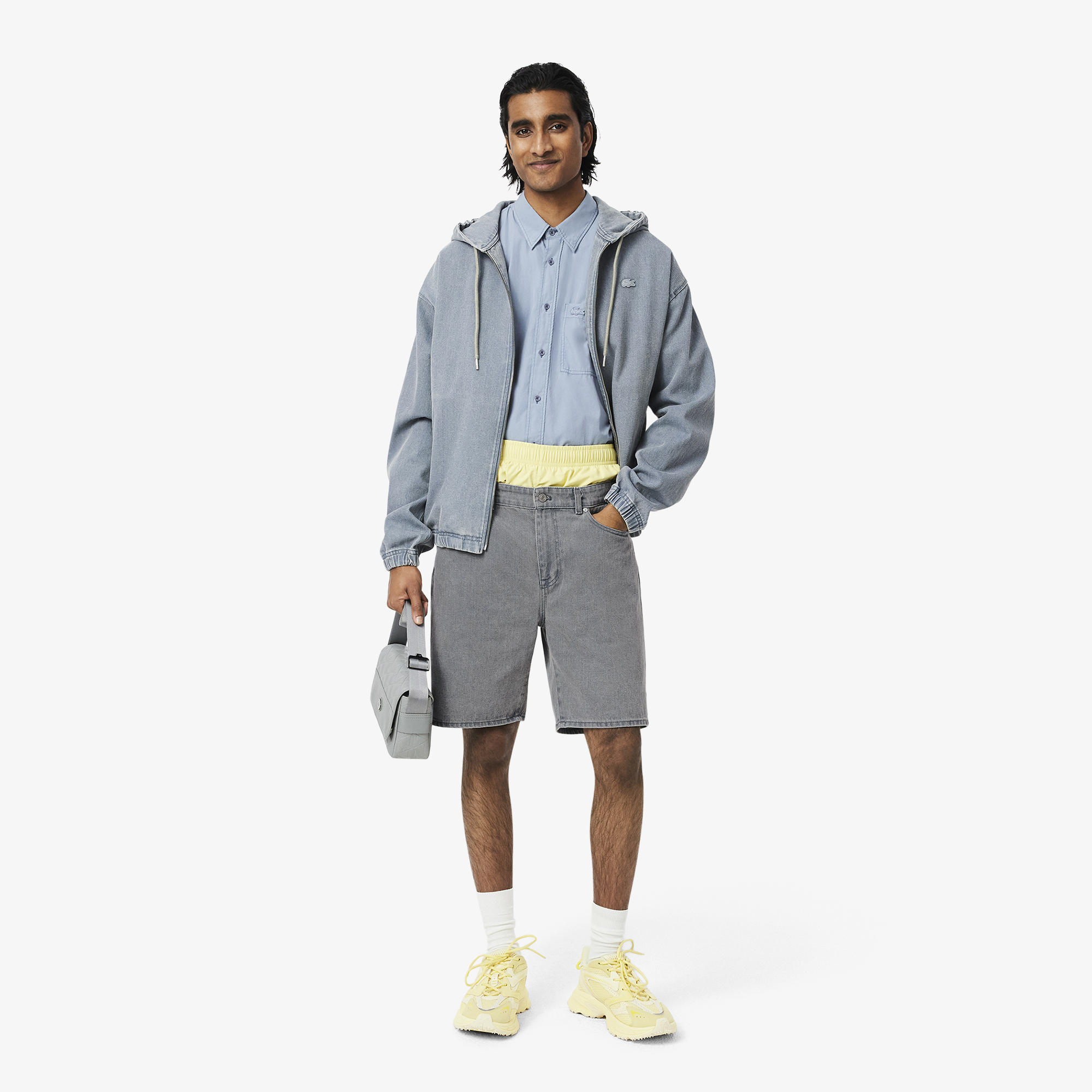 Quần Ngắn Bermuda Lacoste Nam Chất Liệu Denim Nhuộm Hiệu Ứng Washed