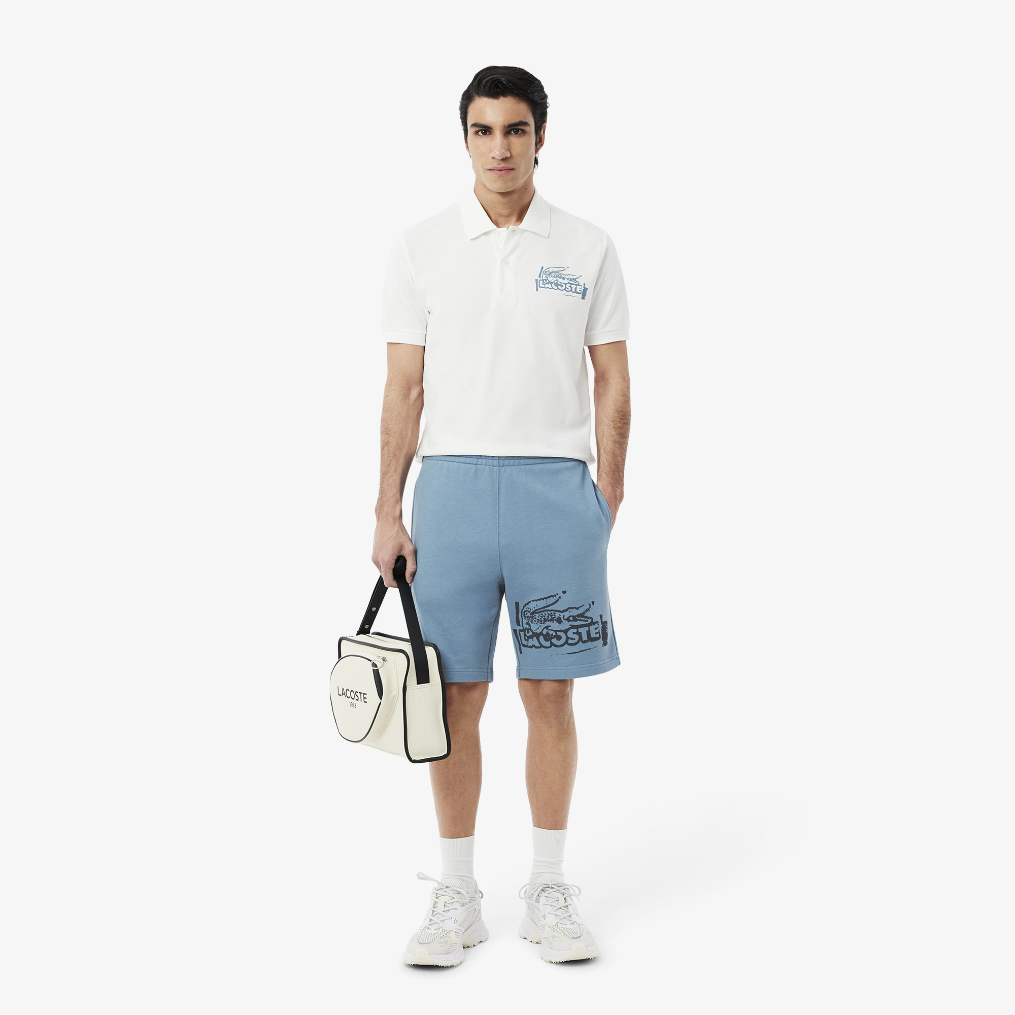 Quần Ngắn Lacoste Nam Chất Liệu Nỉ Cotton Họa Tiết Graphic