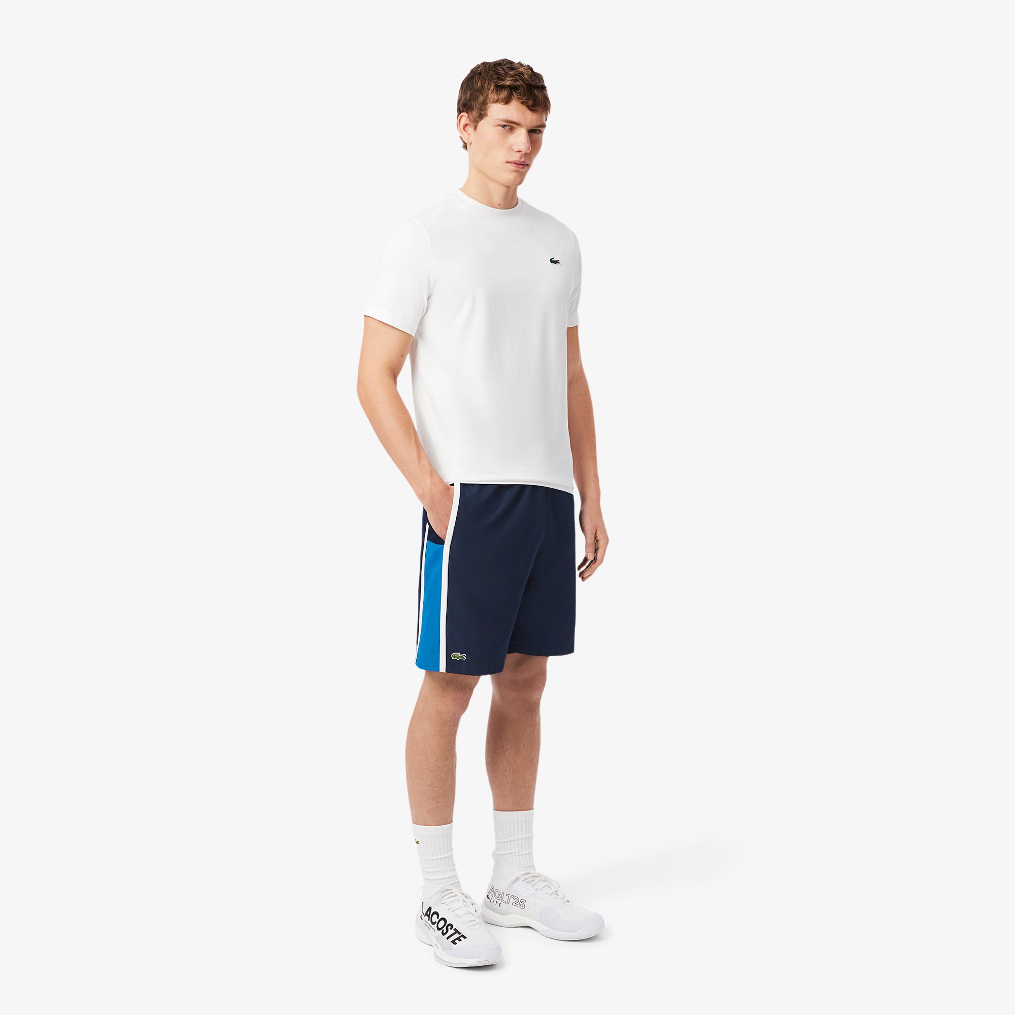 Quần Ngắn Tennis Lacoste Nam Nhẹ Hoạ Tiết Kẻ Sọc Phối Màu
