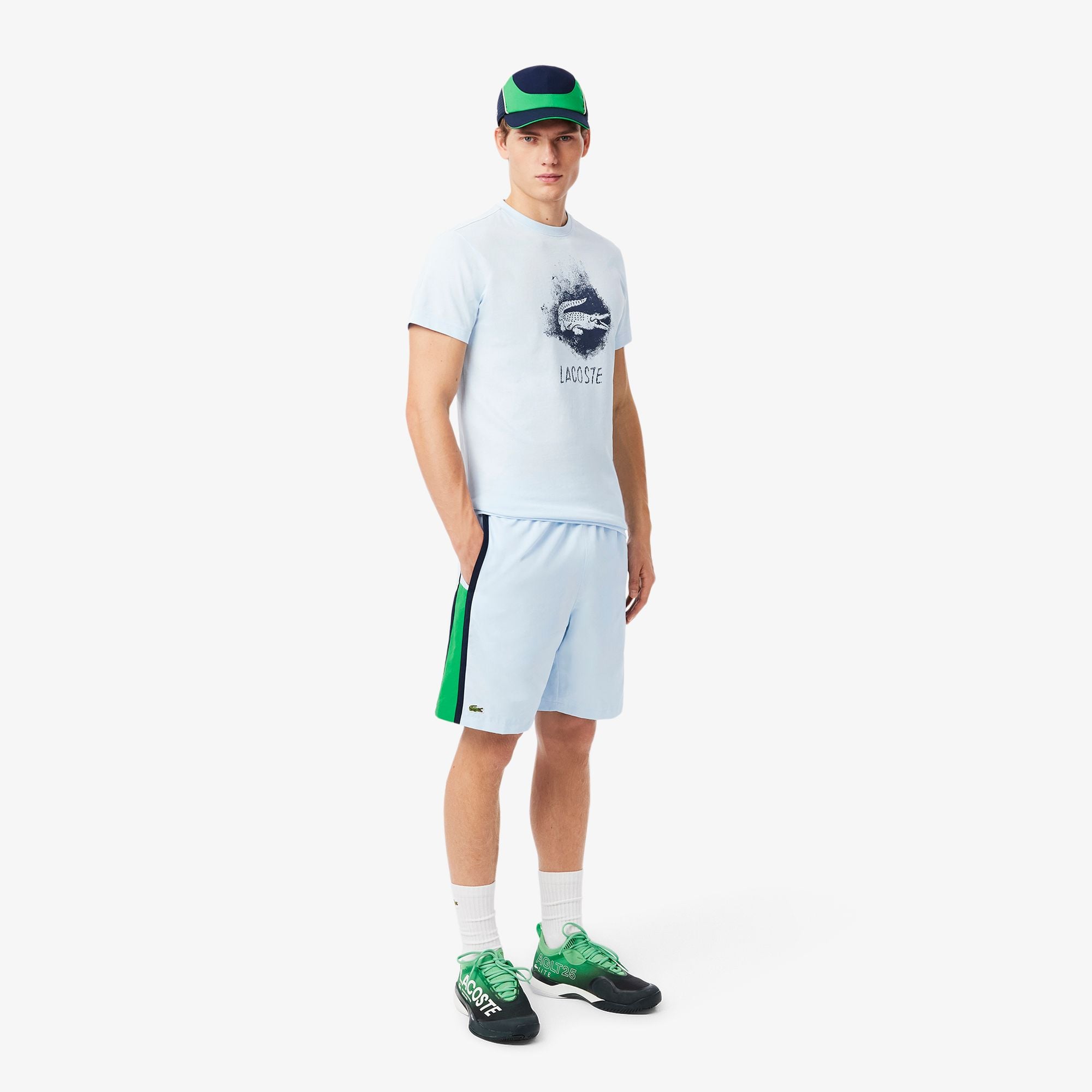 Quần Ngắn Tennis Lacoste Nam Nhẹ Hoạ Tiết Kẻ Sọc Phối Màu