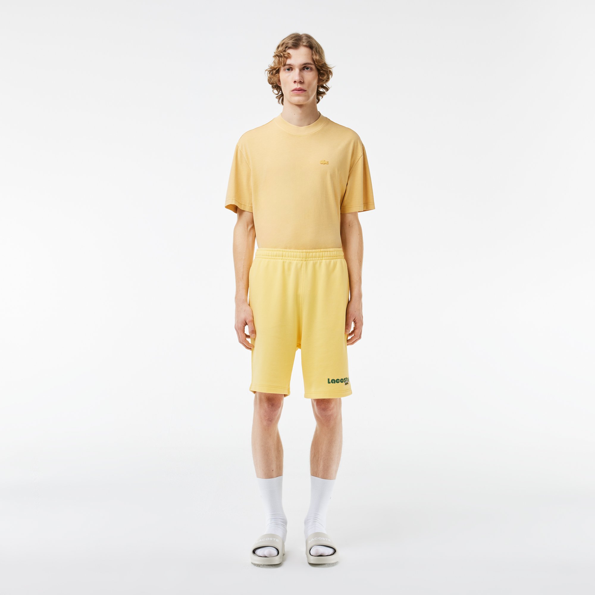 Quần Ngắn Lacoste Nam Dáng Suông Hiệu Ứng Wash Chất Liệu Fleece