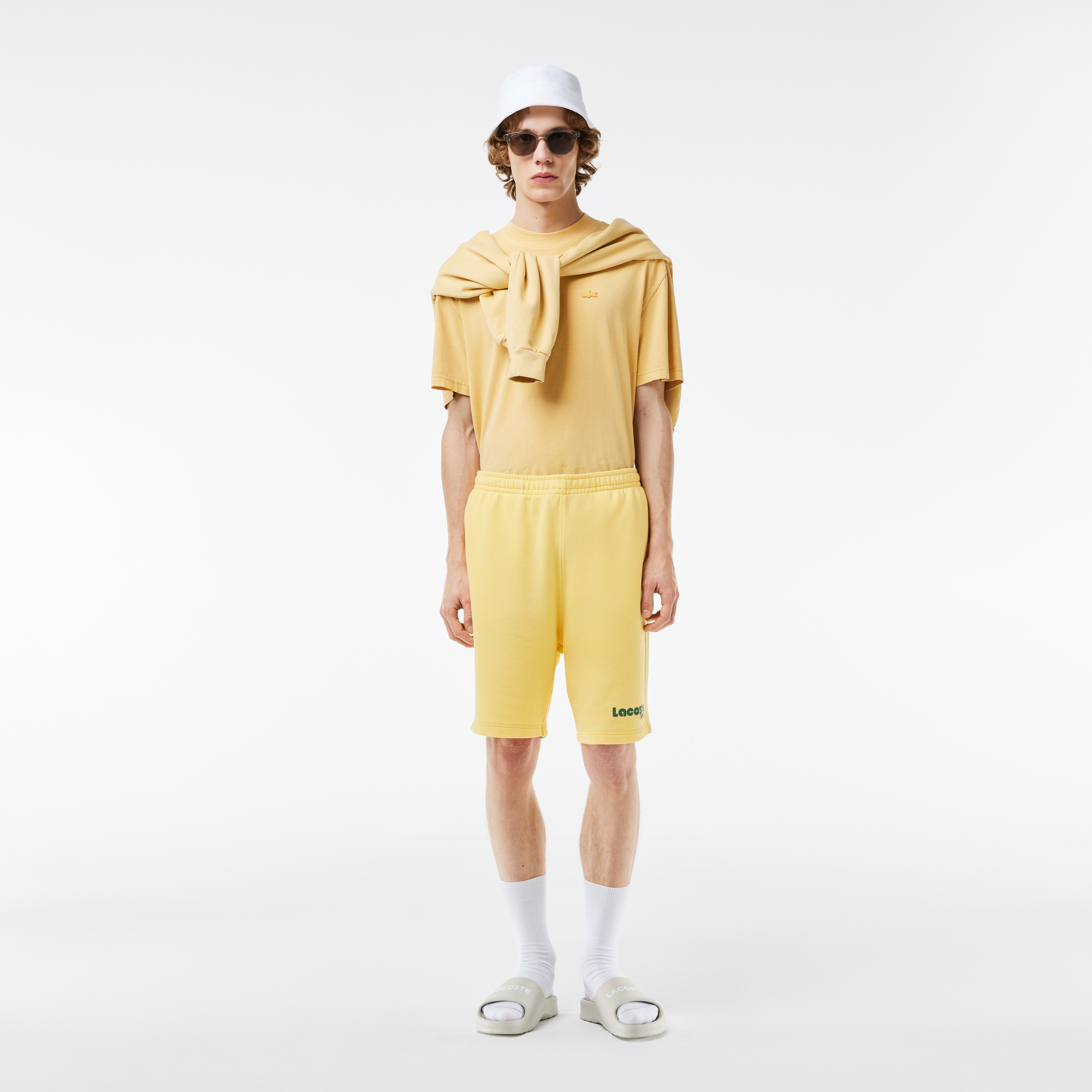 Quần Ngắn Lacoste Nam Dáng Suông Hiệu Ứng Wash Chất Liệu Fleece