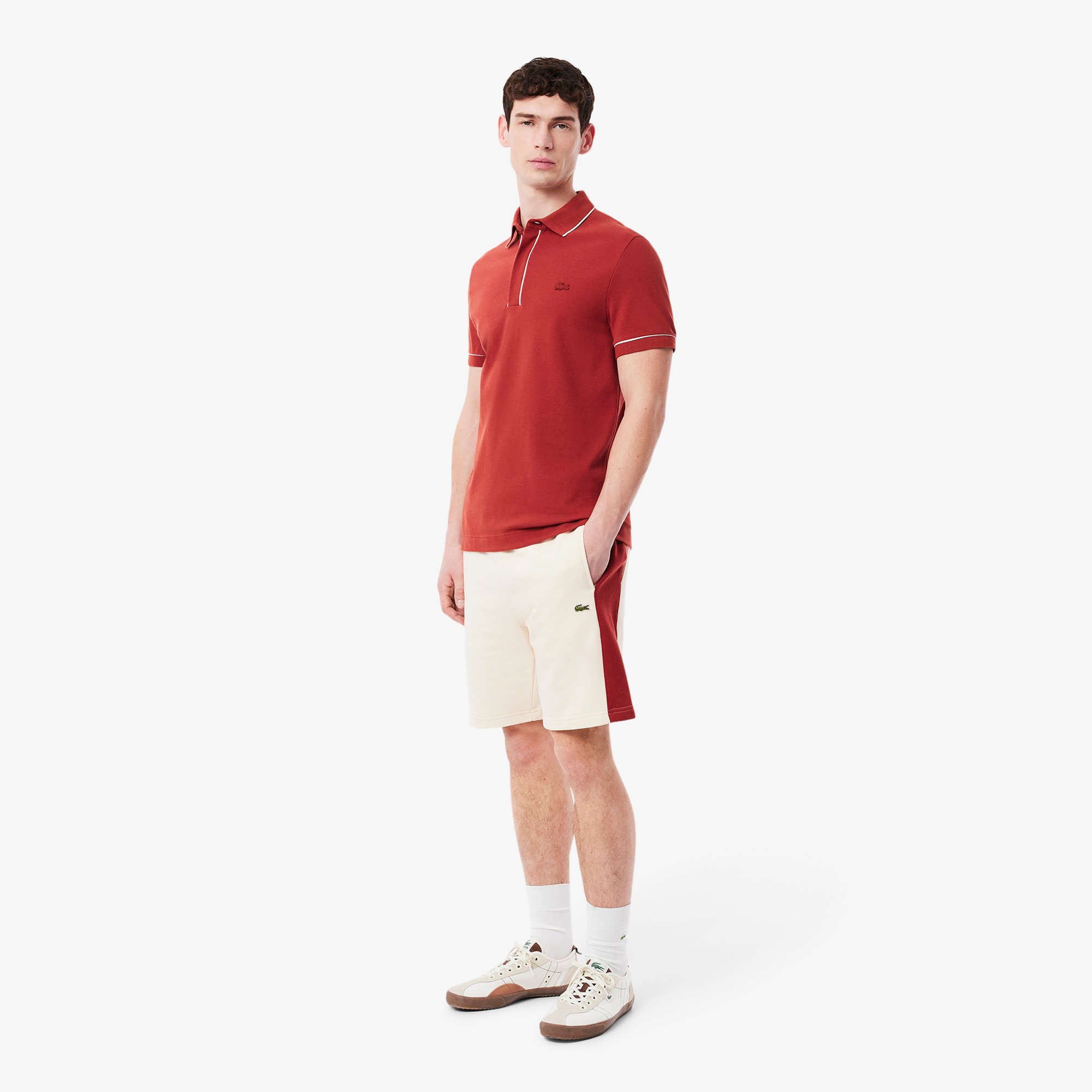 Quần Ngắn Lacoste Nam Chất Liệu Nỉ Cotton Họa Tiết Colour-Block