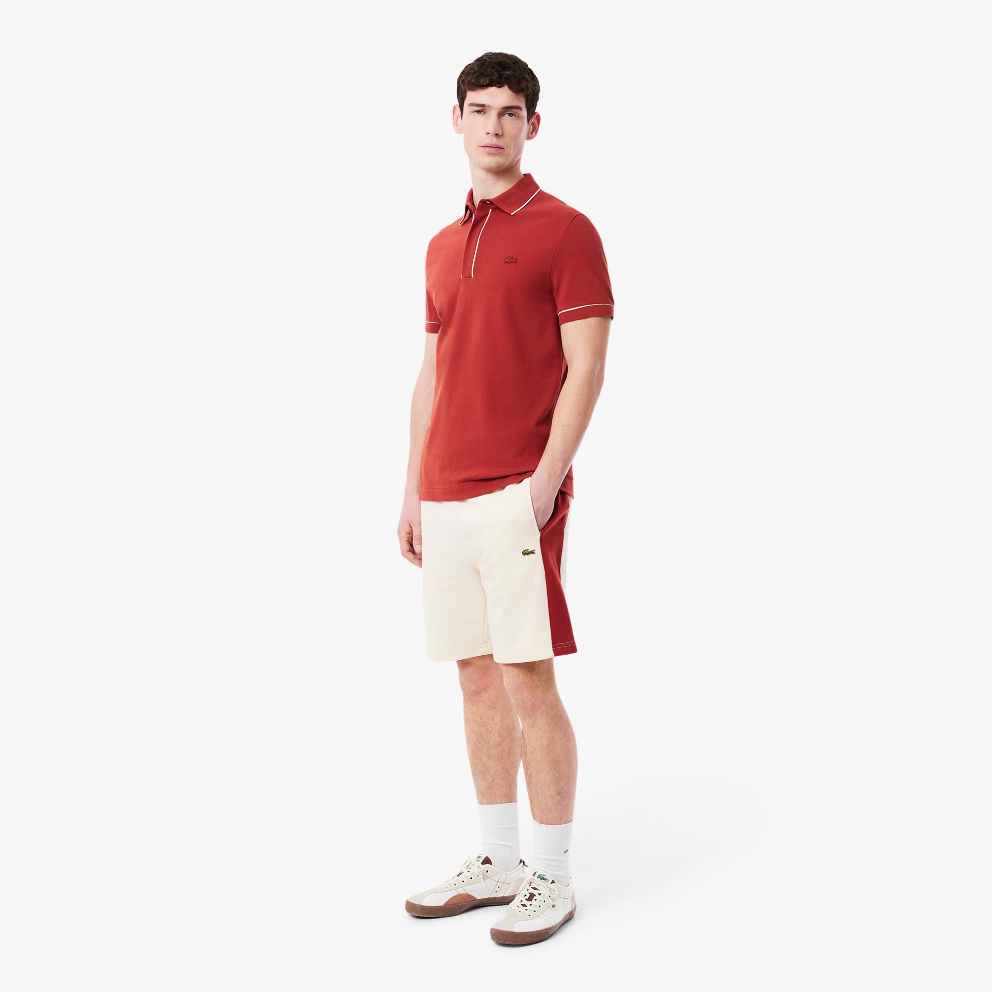 Quần Ngắn Lacoste Nam Chất Liệu Nỉ Cotton Họa Tiết Colour-Block