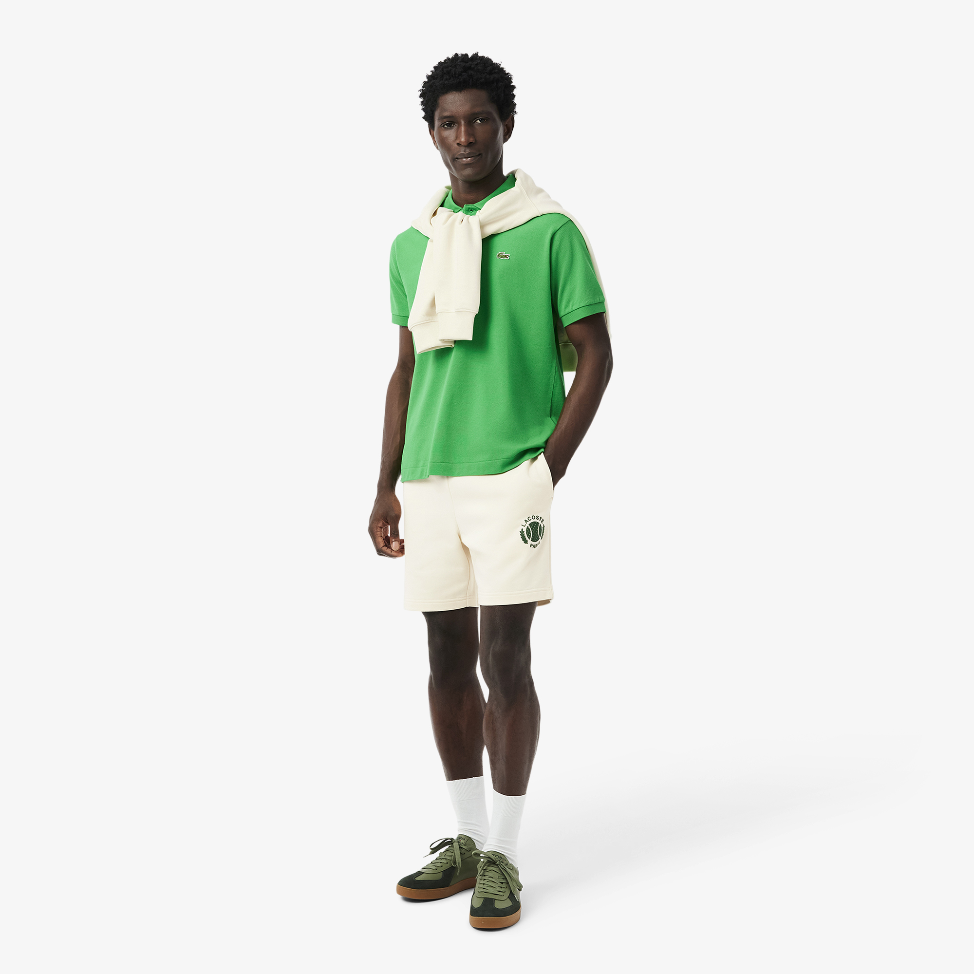 Quần Ngắn Lacoste Nam Ống Suông Chất Liệu Nỉ Họa Tiết In 3D