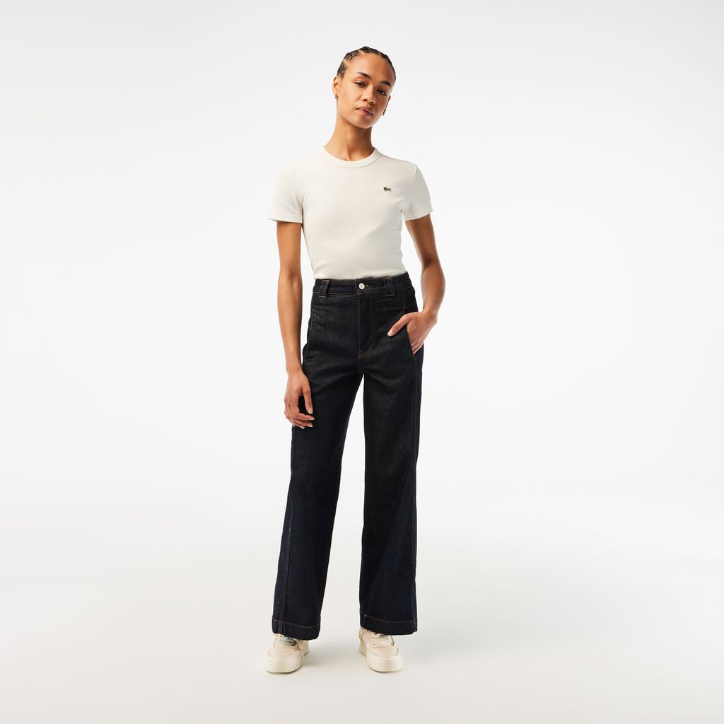 Quần Jean Dài Lacoste Nữ Ống Loe Rộng Cạp Cao
