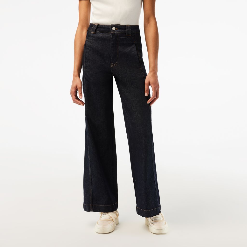 Quần Jean Dài Lacoste Nữ Ống Loe Rộng Cạp Cao