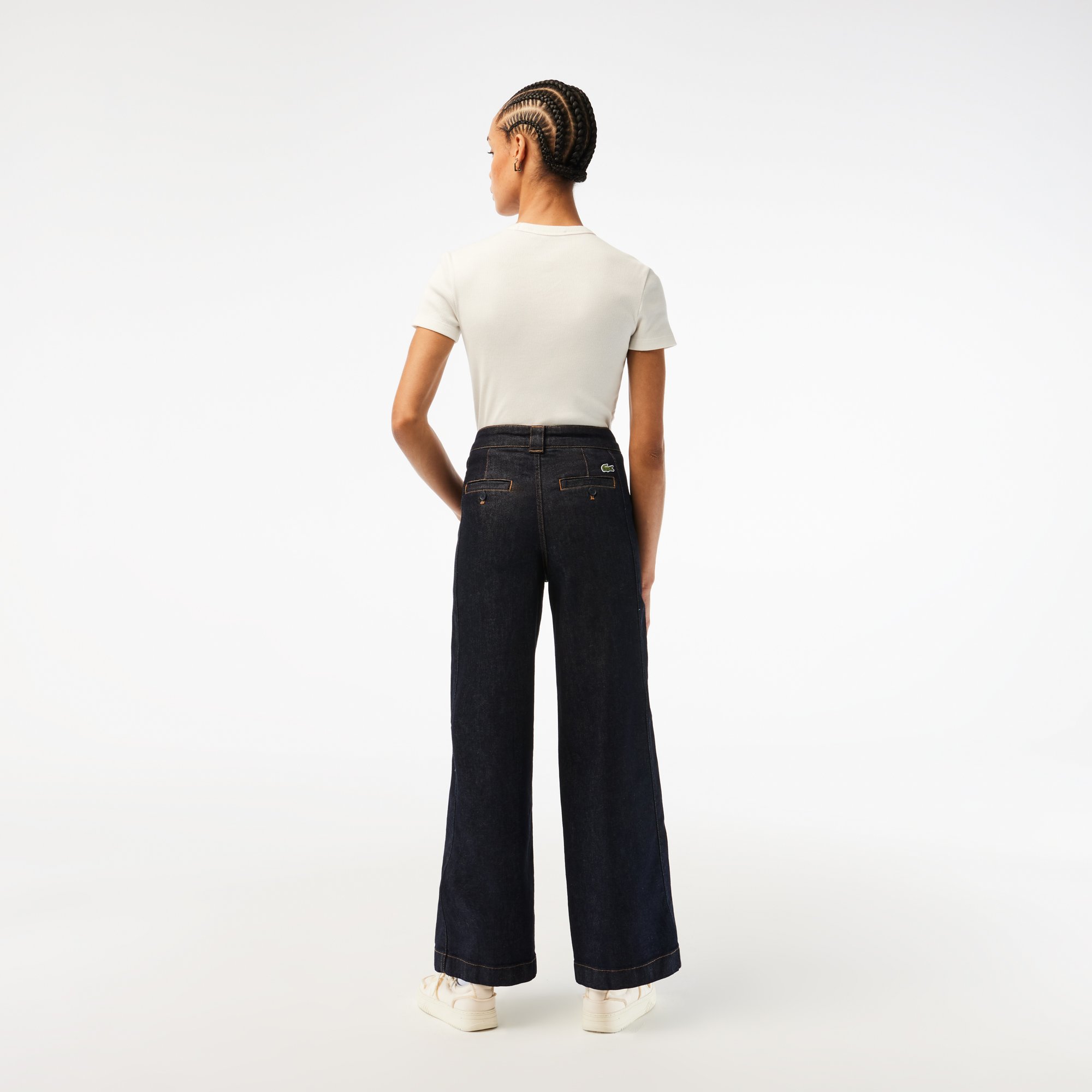 Quần Jean Dài Lacoste Nữ Ống Loe Rộng Cạp Cao