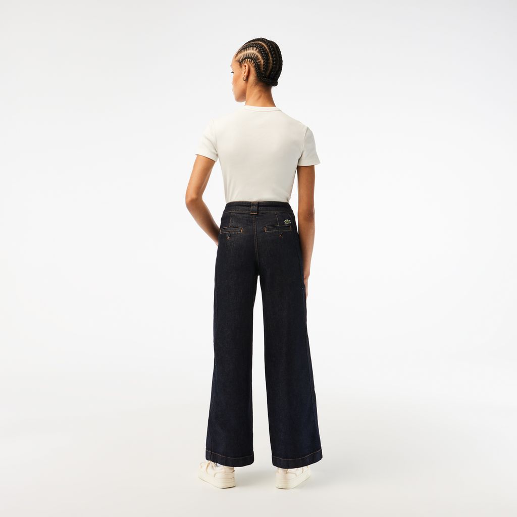 Quần Jean Dài Lacoste Nữ Ống Loe Rộng Cạp Cao