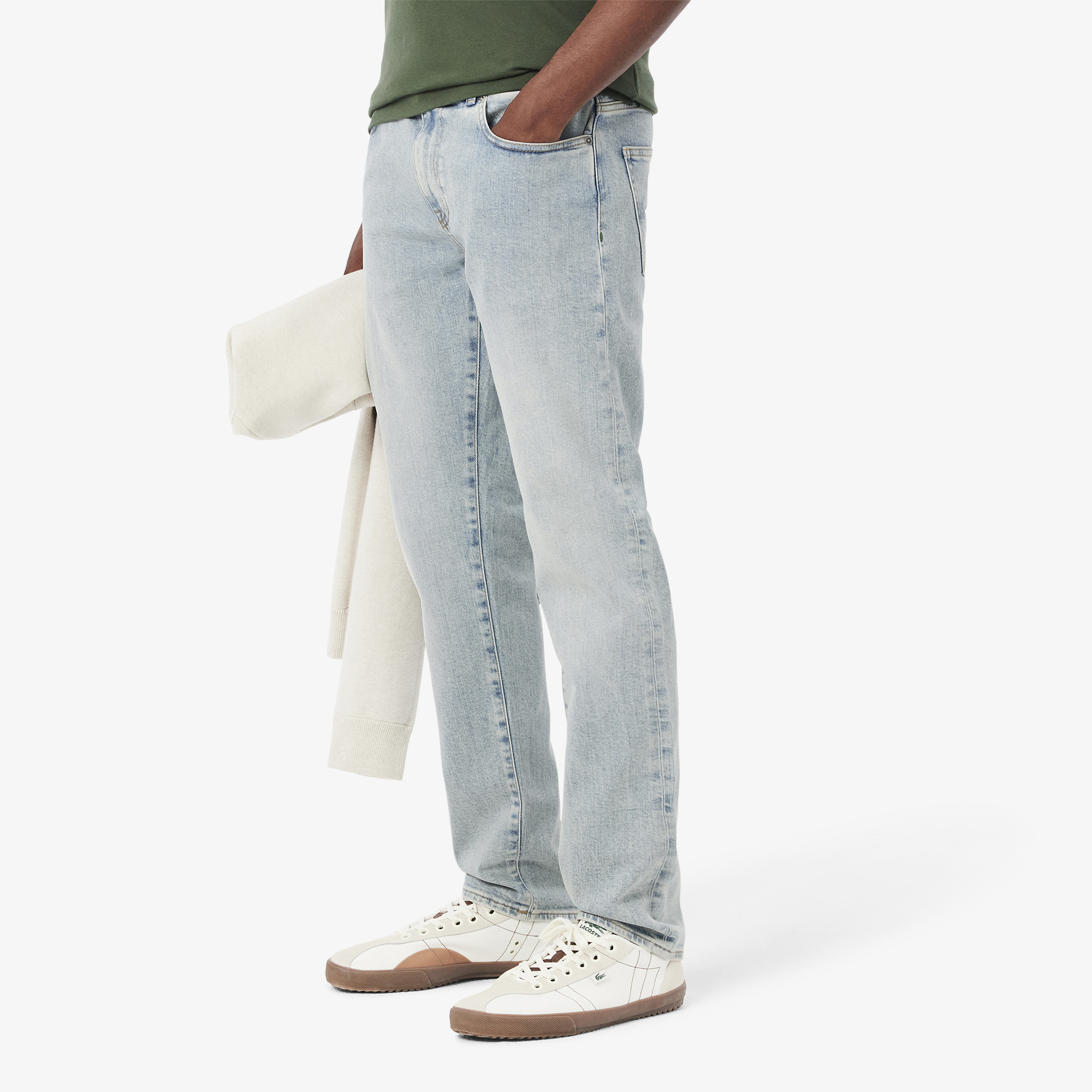 Quần Jeans Dài Màu Chàm Lacoste Nam Ống Côn 5 Túi