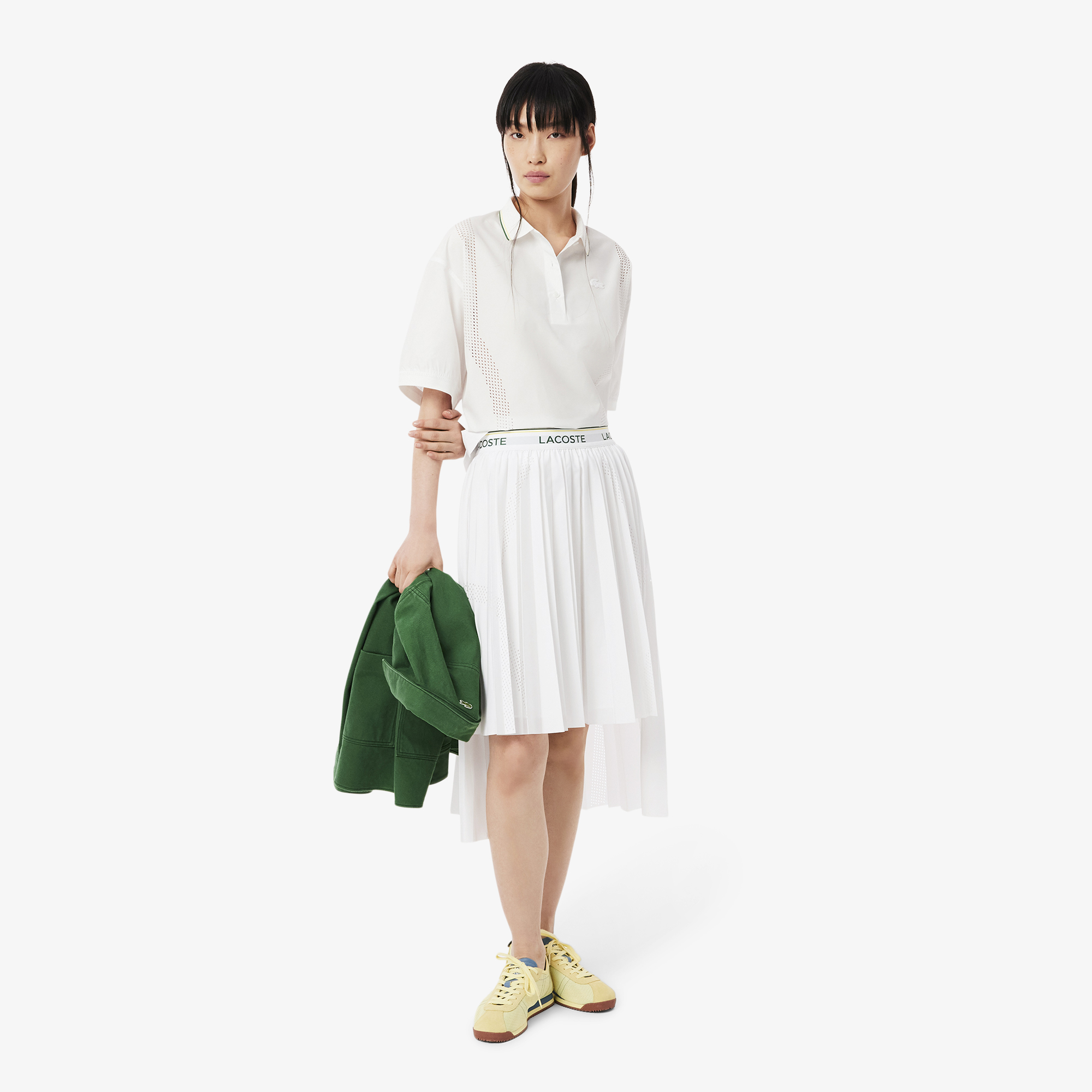 Váy Midi Xếp Ly Lacoste Nữ Họa Tiết Bất Đối Xứng