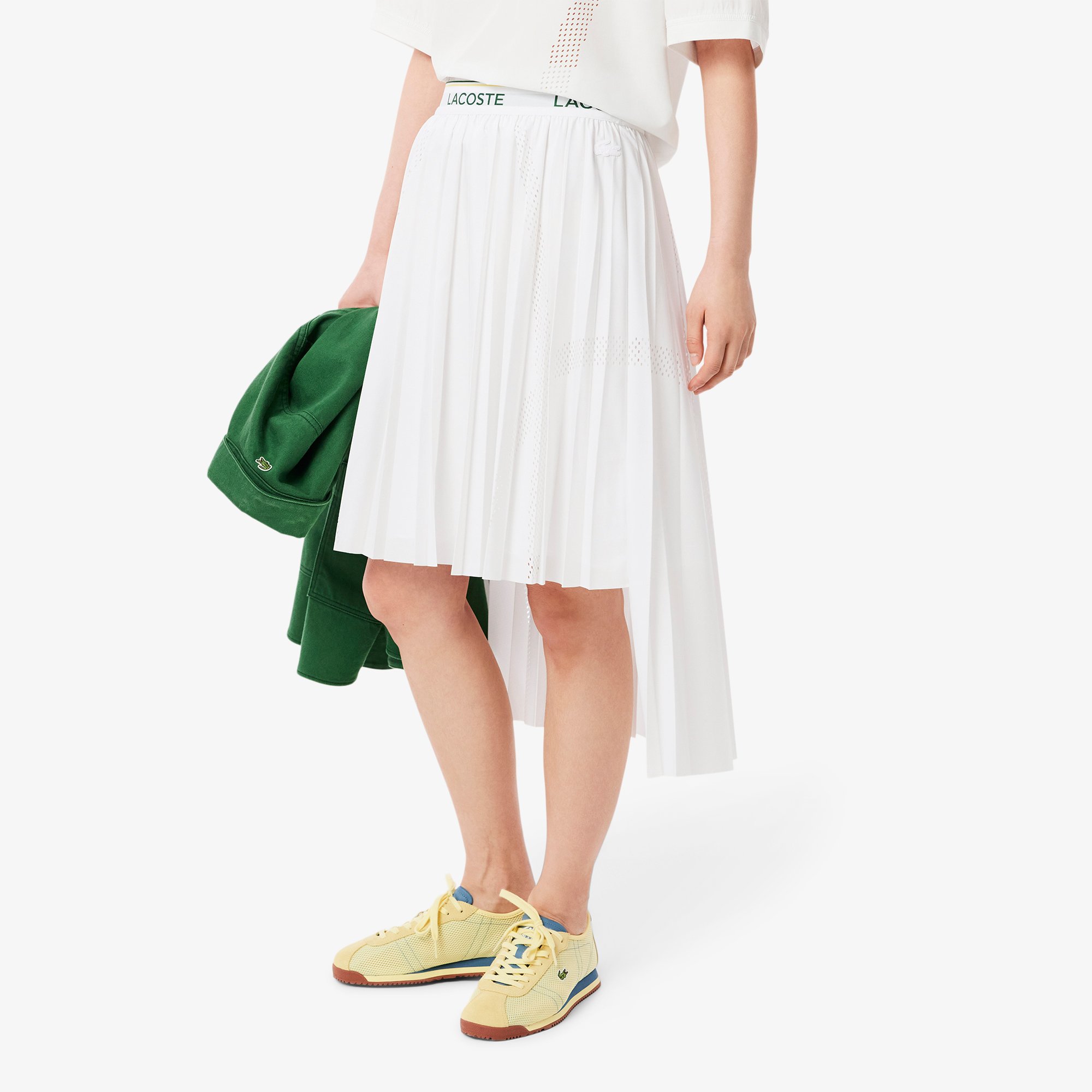 Váy Midi Xếp Ly Lacoste Nữ Họa Tiết Bất Đối Xứng
