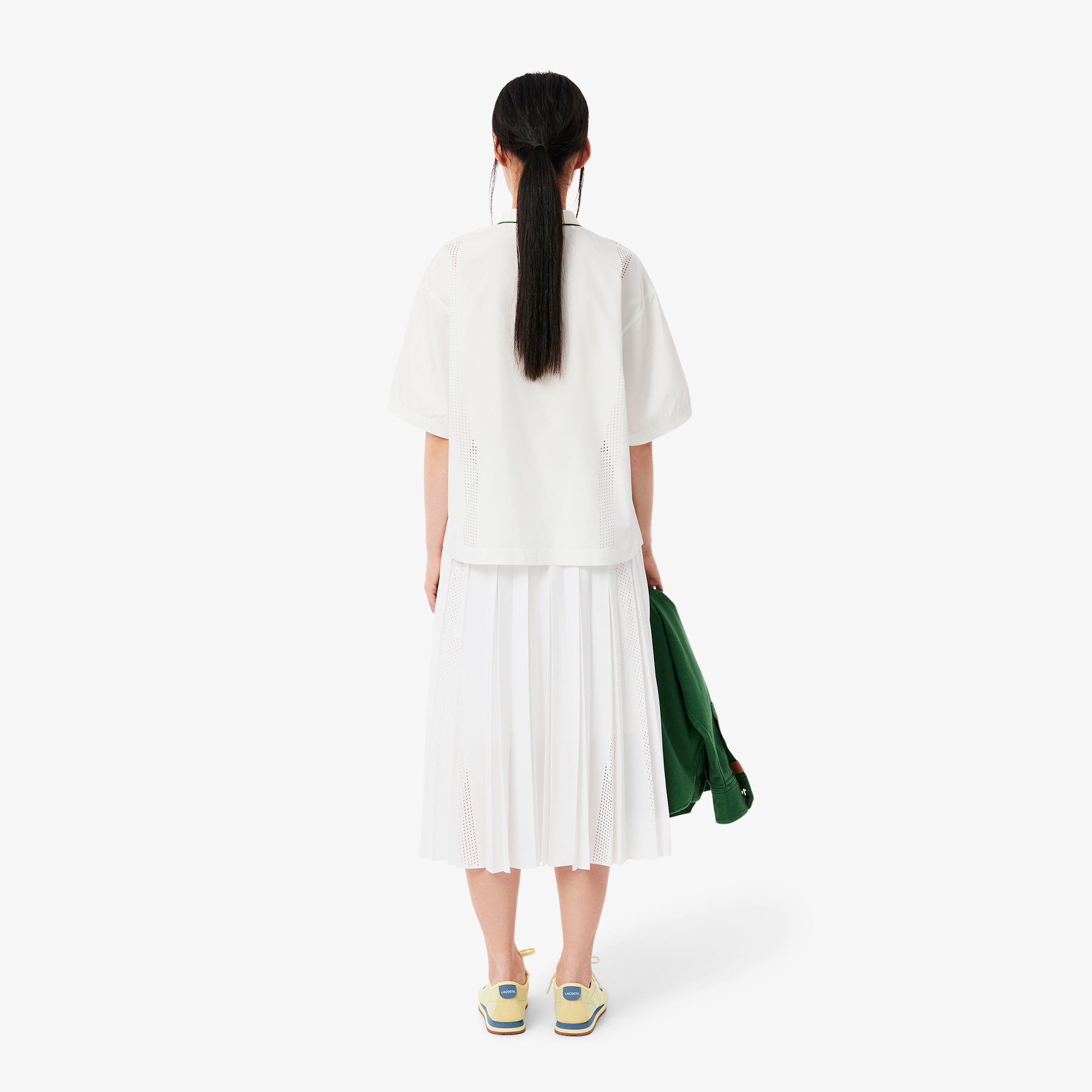 Váy Midi Xếp Ly Lacoste Nữ Họa Tiết Bất Đối Xứng