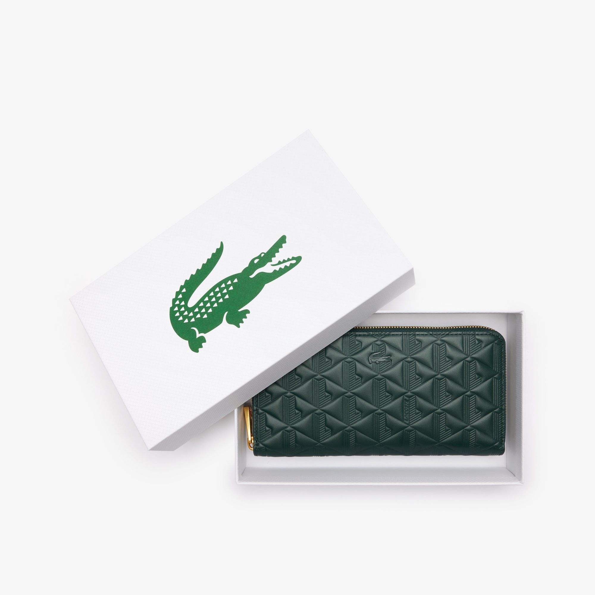 Ví Lacoste Nữ Maheki Có Khóa Kéo Dập Nổi Chất Liệu Da