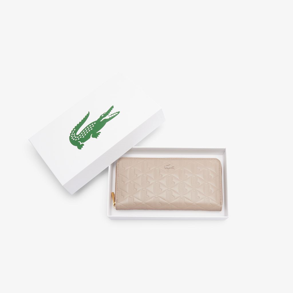 Ví Lacoste Nữ Maheki Có Khóa Kéo Dập Nổi Chất Liệu Da