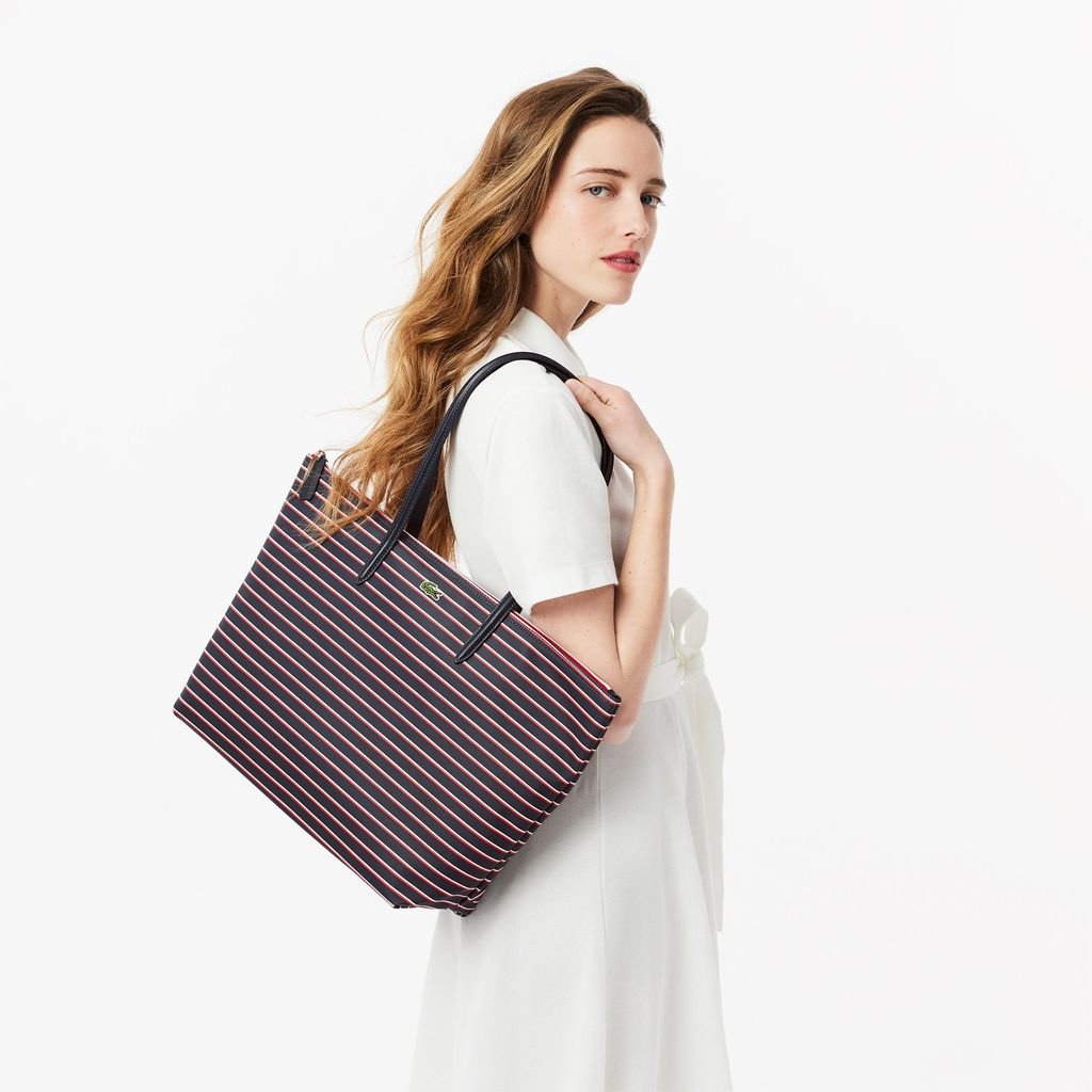 Túi Tote Lacoste Nữ L.12.12 Concept Họa Tiết Sọc Cỡ Lớn