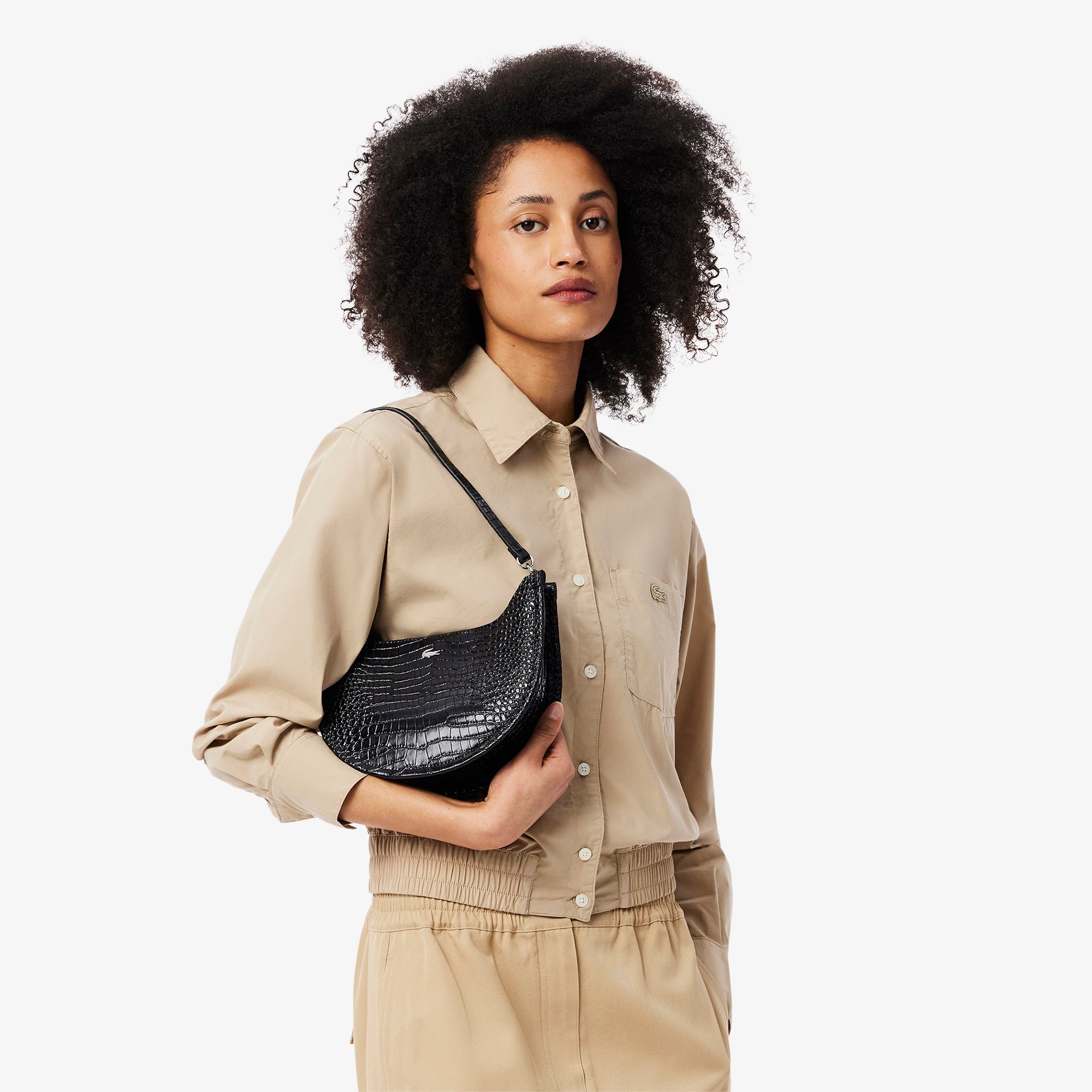 Túi Nửa Vầng Trăng Lacoste Nữ Chantaco Chất Liệu Da Dập Nổi Cỡ Nhỏ