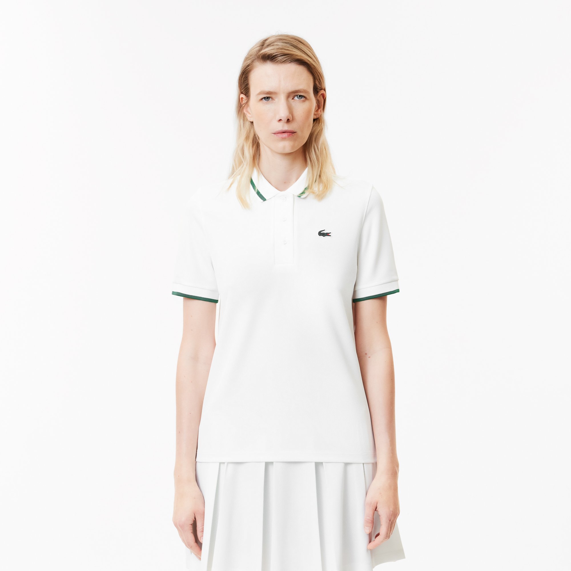 Áo Polo Tennis Lacoste Nữ Cổ Sọc Chống Tia Cực Tím