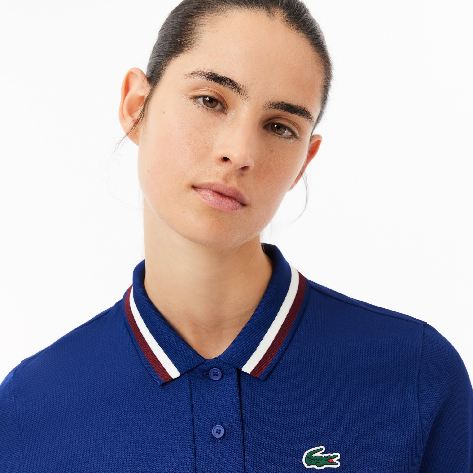 Áo Polo Tennis Lacoste Nữ Cổ Sọc Chống Tia Cực Tím