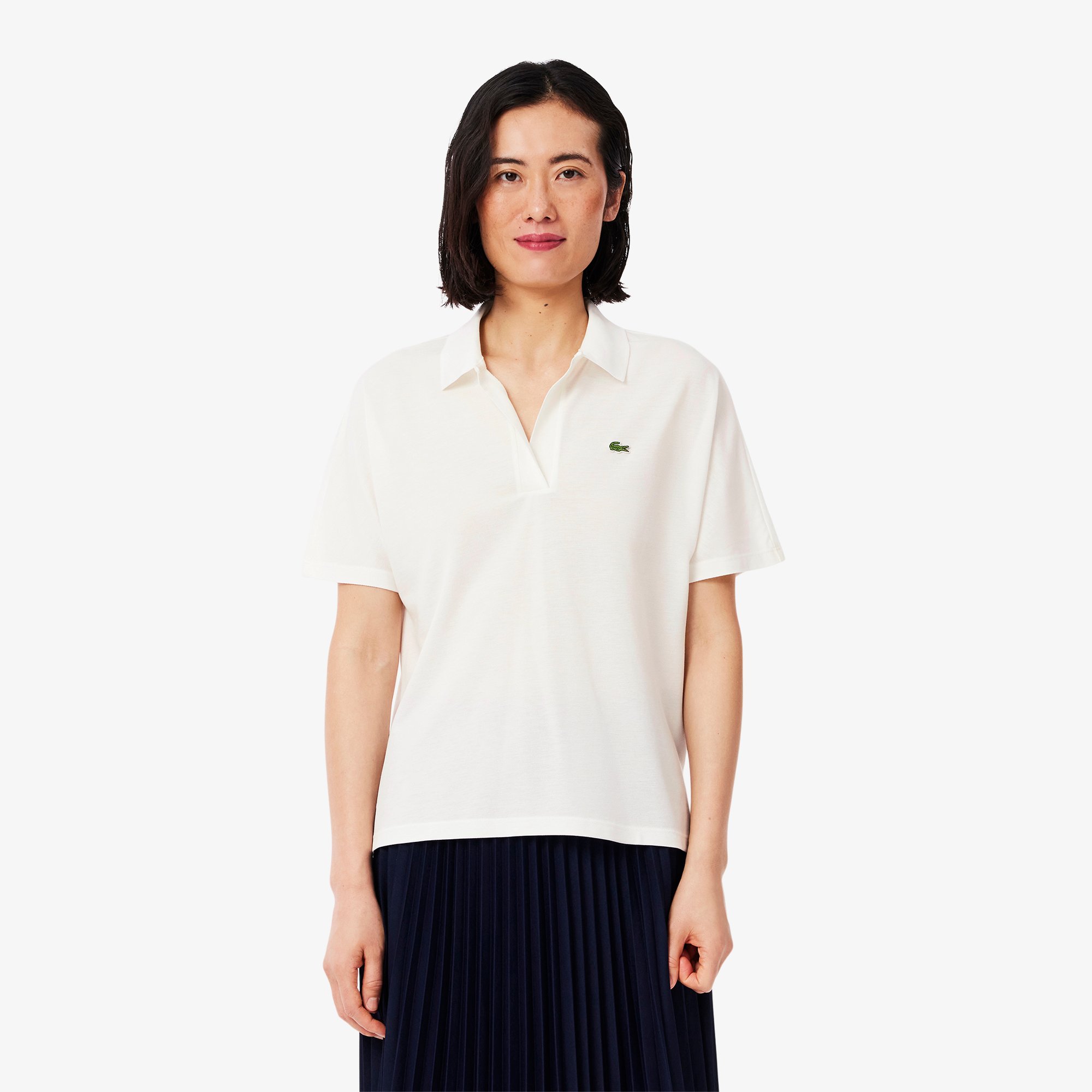 Áo Polo Lacoste Nữ Dáng Rộng Chất Liệu Piqué Mềm Mại