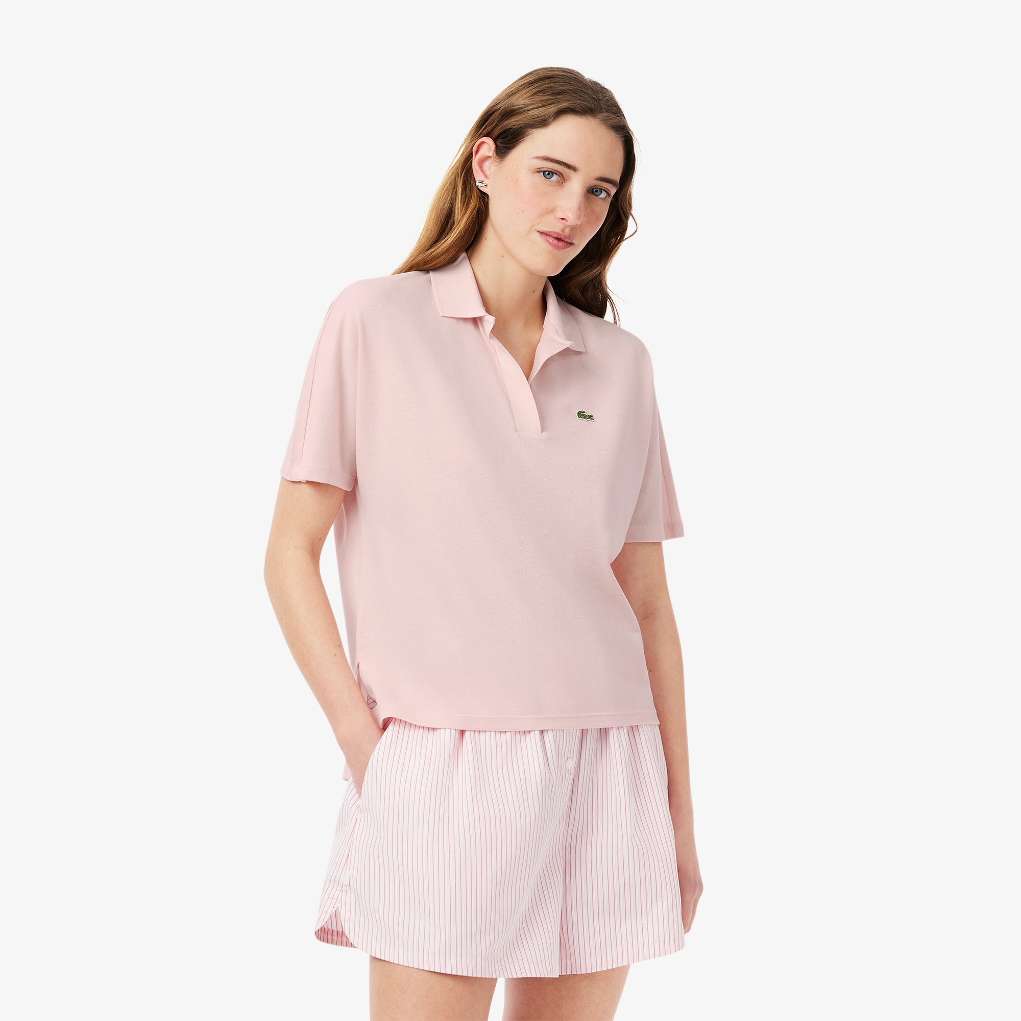 Áo Polo Lacoste Nữ Dáng Rộng Chất Liệu Piqué Mềm Mại