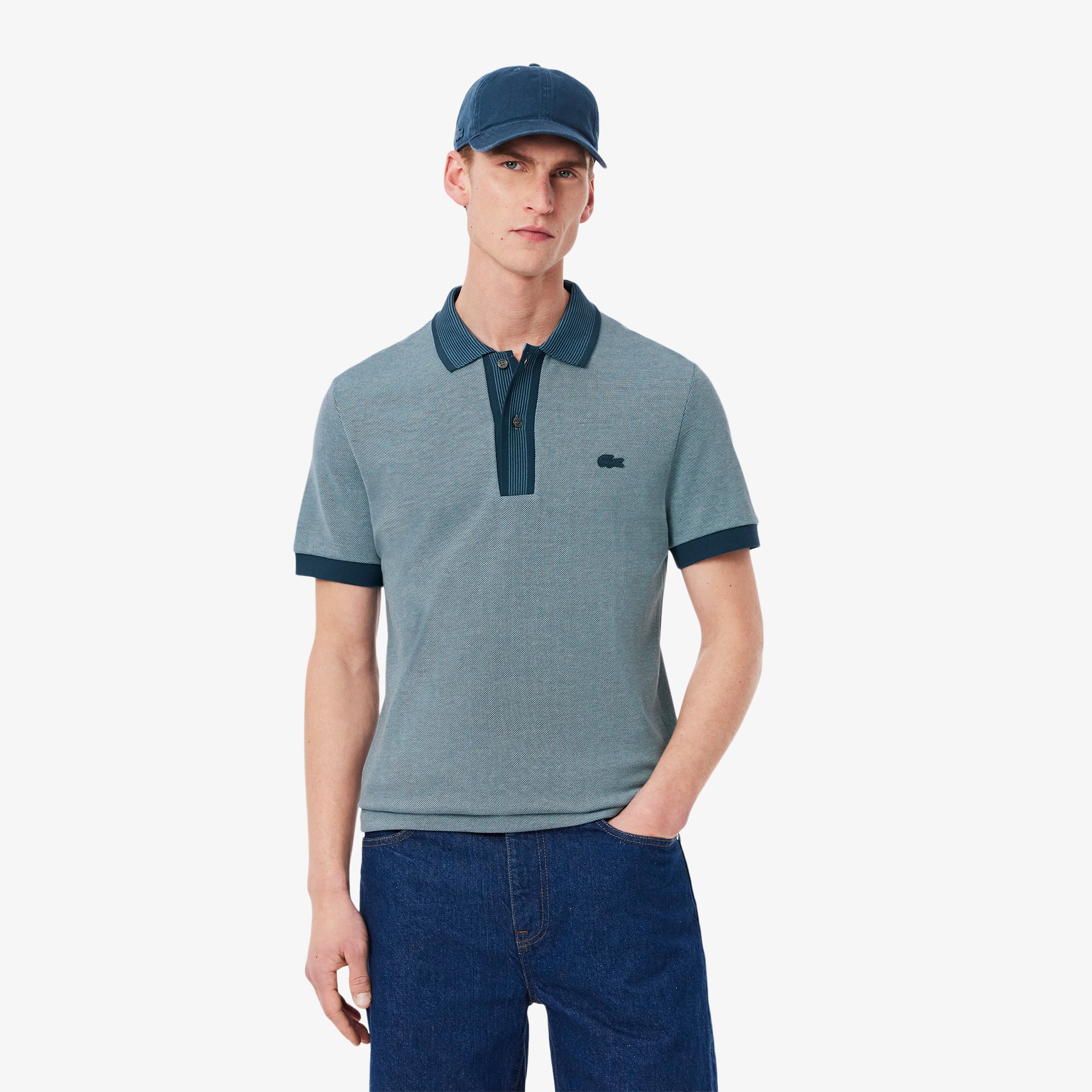 Áo Polo Lacoste Nam Dáng Suông Chất Liệu Piqué Họa Tiết Caviar Nổi