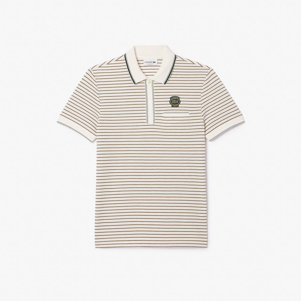 Áo Polo Lacoste Nam Sọc Ngang Chất Liệu Piqué Có Huy Hiệu