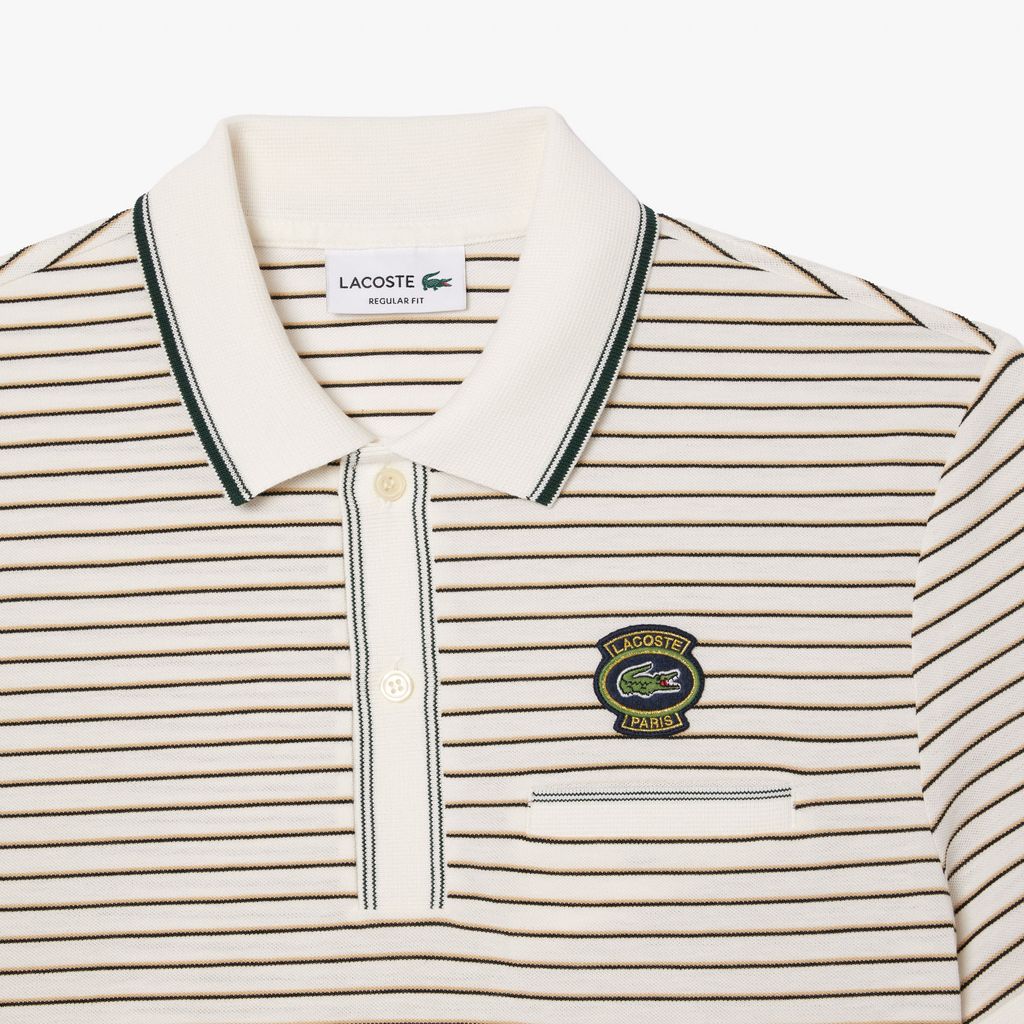 Áo Polo Lacoste Nam Sọc Ngang Chất Liệu Piqué Có Huy Hiệu
